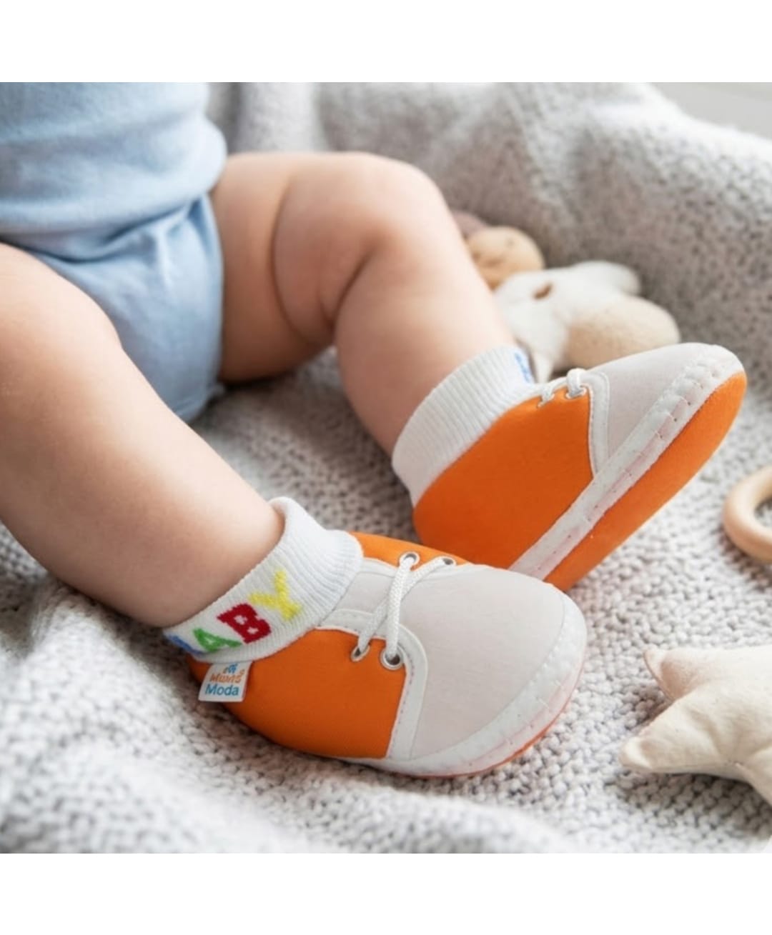Neska Moda Colour Blocked & Baby Text Designed Booties - White & Orange-picture-41