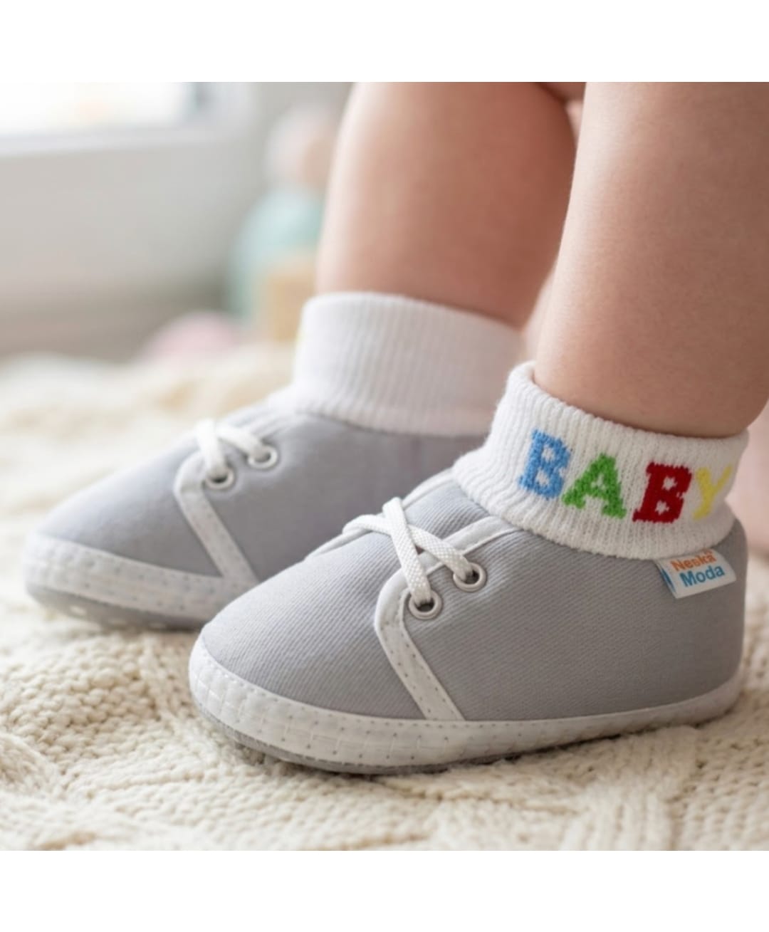 Neska Moda Colour Blocked & Baby Text Designed Booties - Grey-picture-33