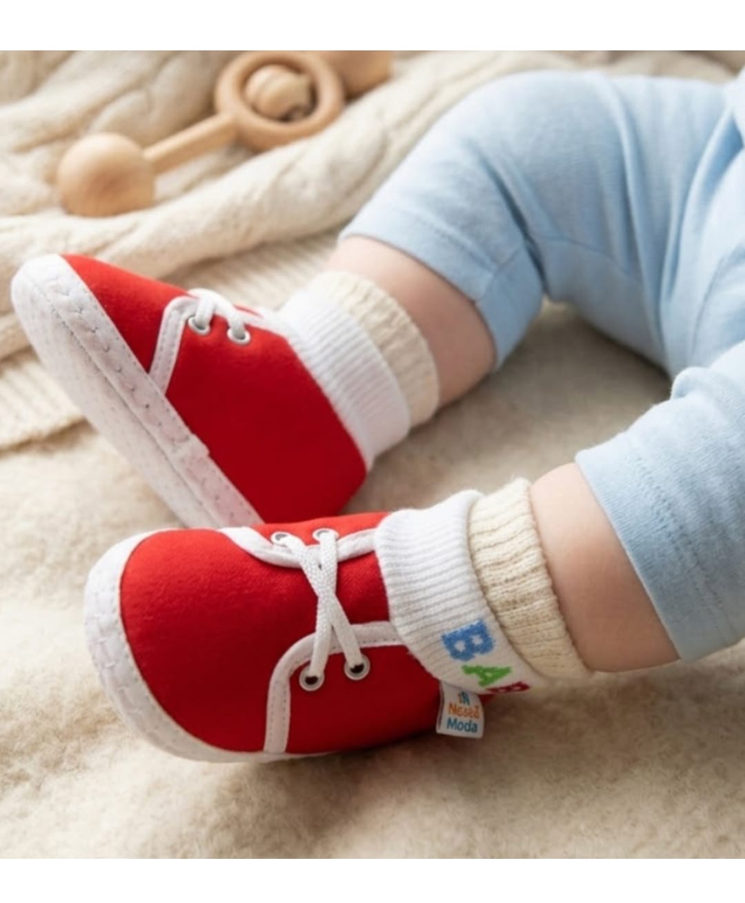 Neska Moda Colour Blocked & Baby Text Designed Booties - Red-picture-32