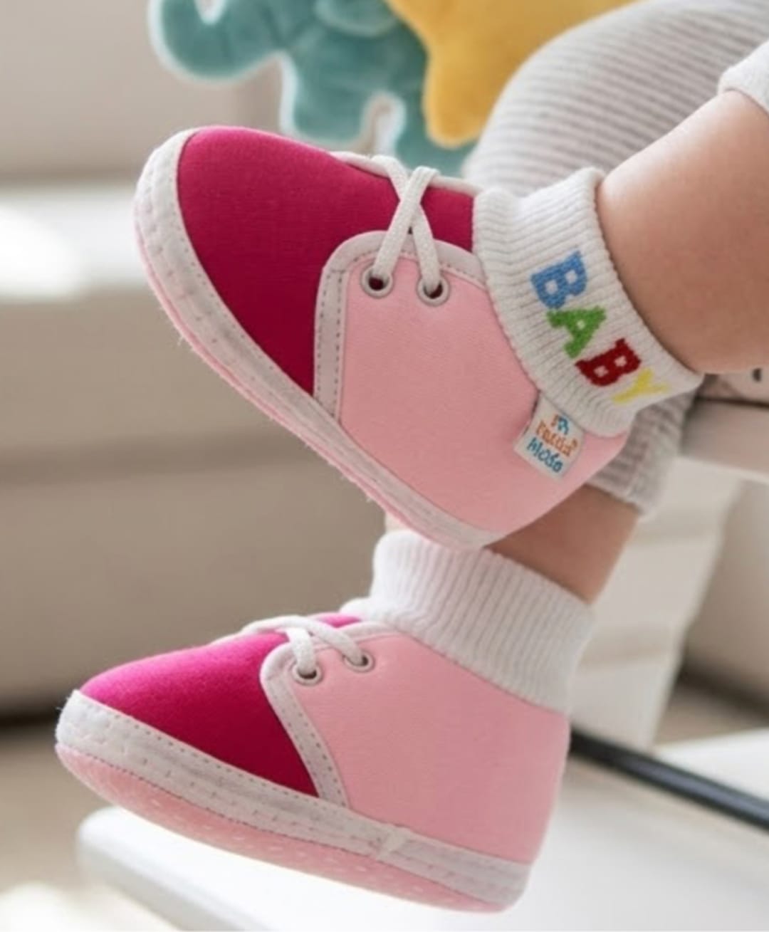 Neska Moda Colour Blocked & Baby Text Designed Booties - Pink-picture-28