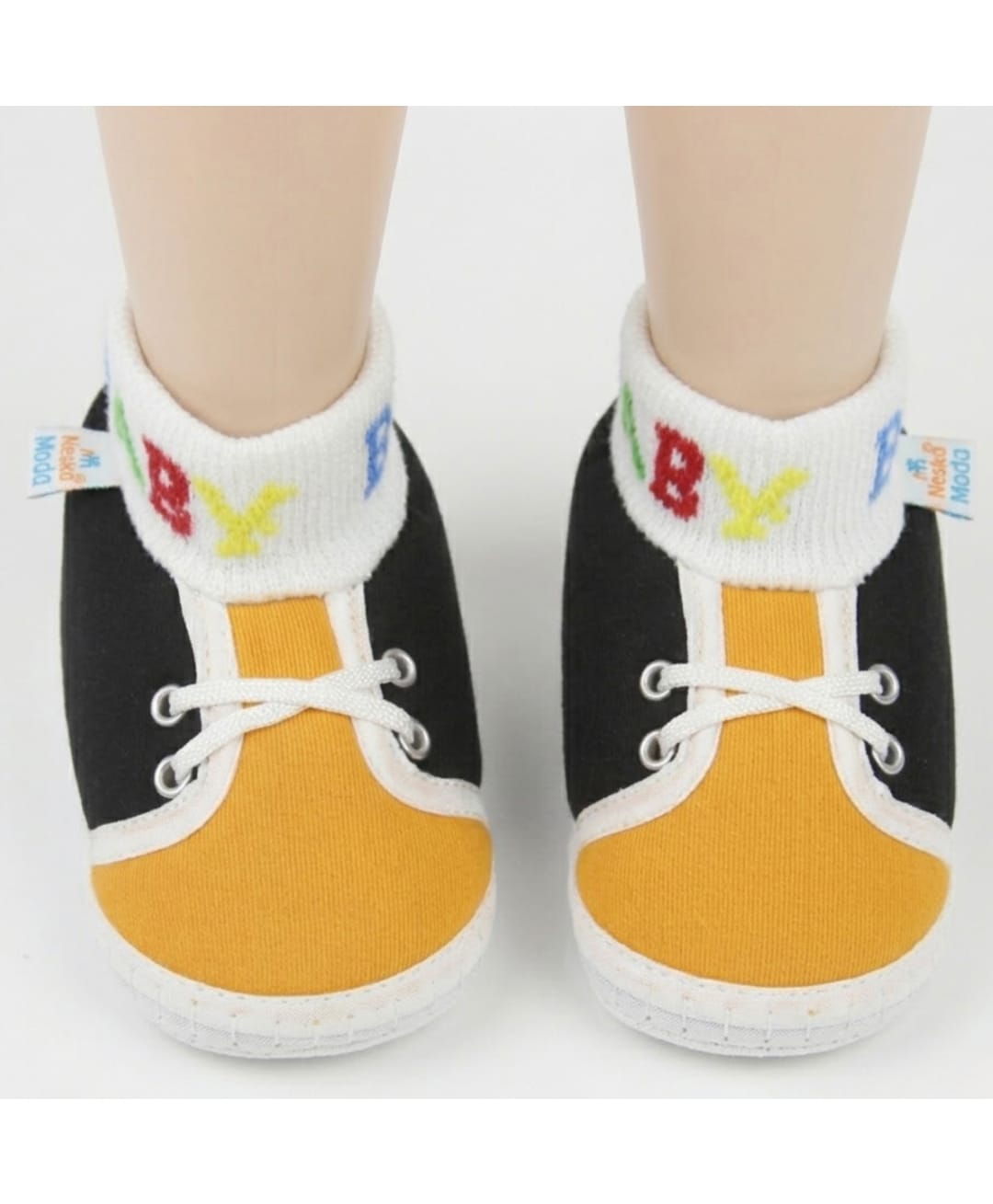 Neska Moda Colour Blocked & Baby Text Designed Booties - Black & Yellow-picture-26