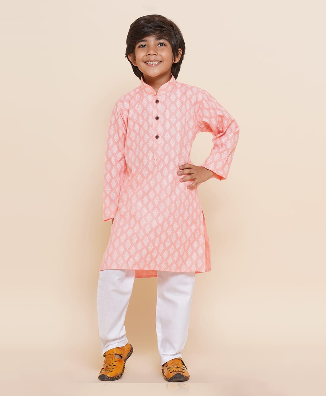 AJ Dezines Cotton Woven Full Sleeves Abstract Printed Kurta & Pyjama Set - Pink-picture-30