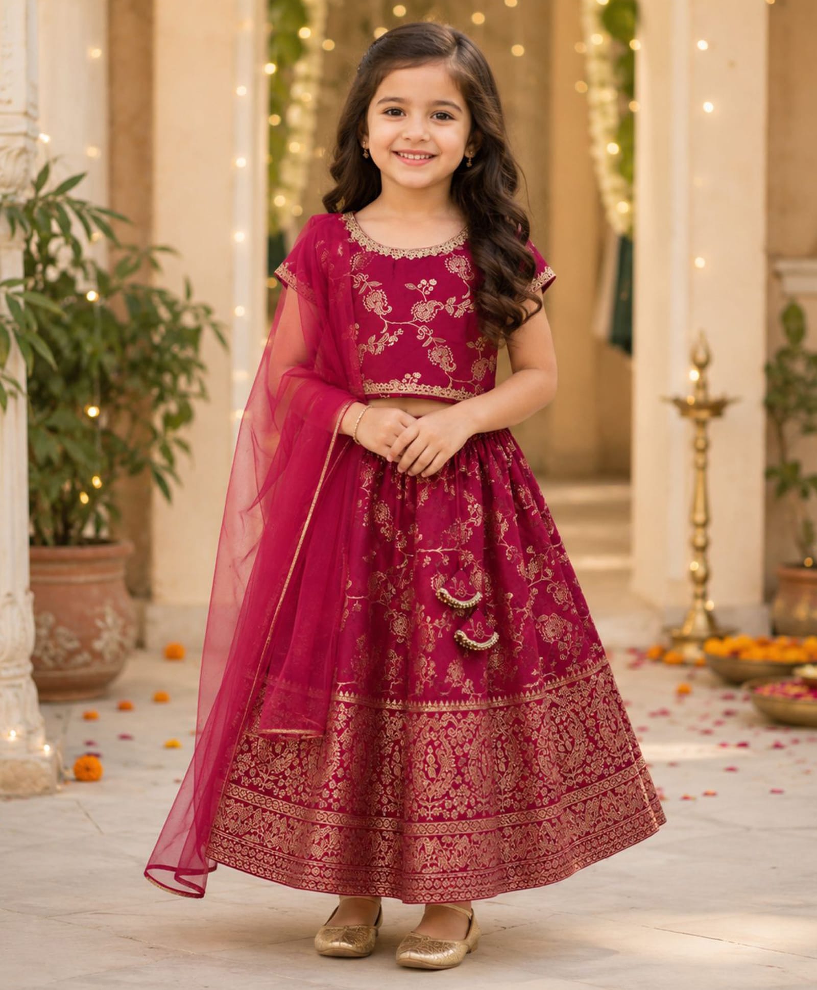 The Magic Wand Jacquard Woven Half Sleeves Floral Paisley Foil Printed Lehenga Choli Set With Dupatta - Fuchsia-image-41
