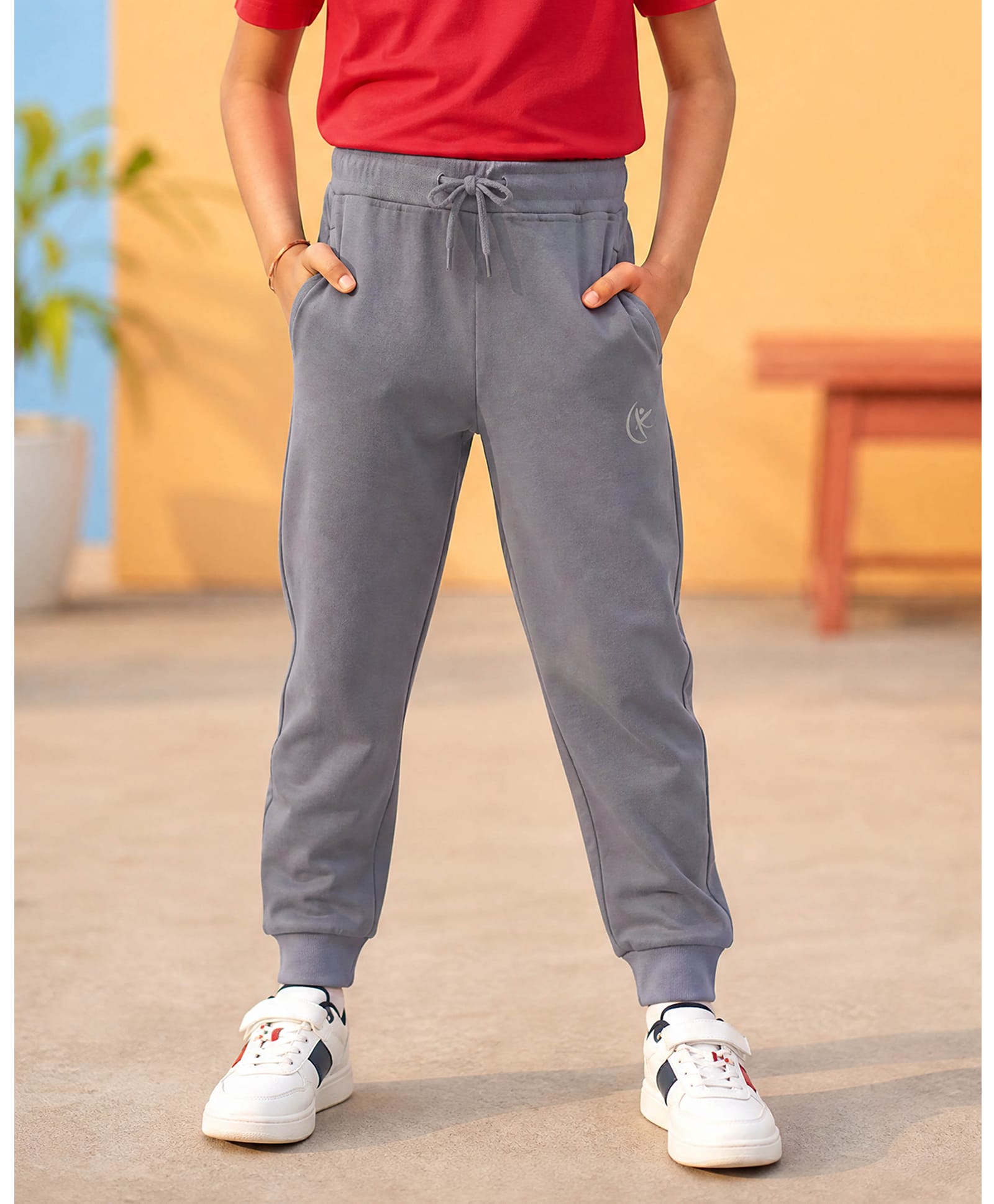 Kiddopanti Cotton Knit Solid Joggers - Dark Grey-picture-30