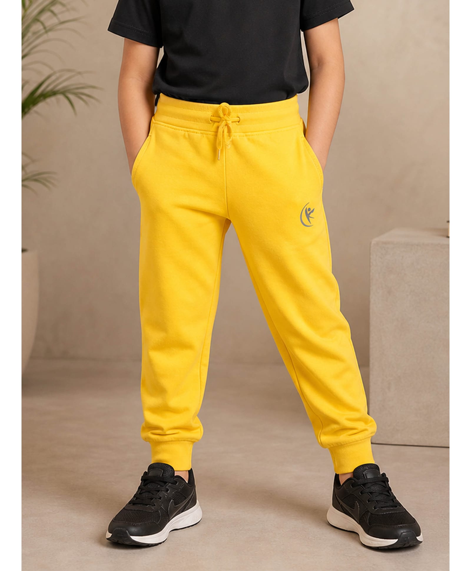 Kiddopanti Cotton Knit Solid Joggers - Cyber Yellow-picture-28