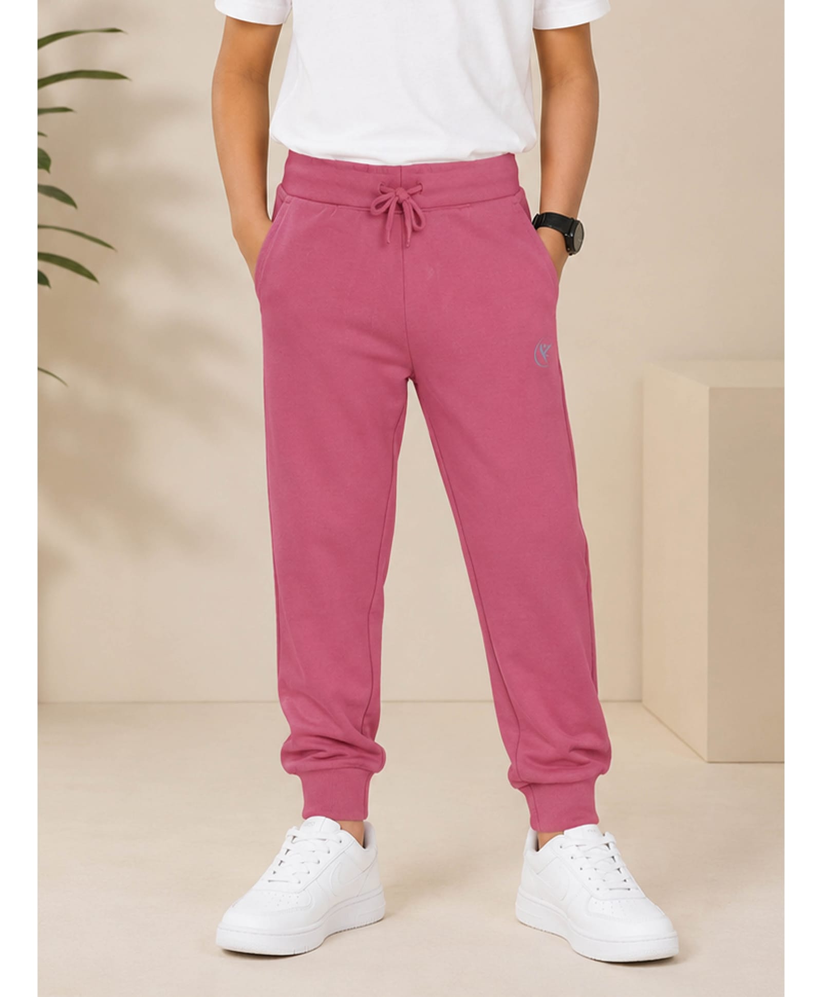 Kiddopanti Cotton Knit Solid Joggers - Muted Clay-image-31