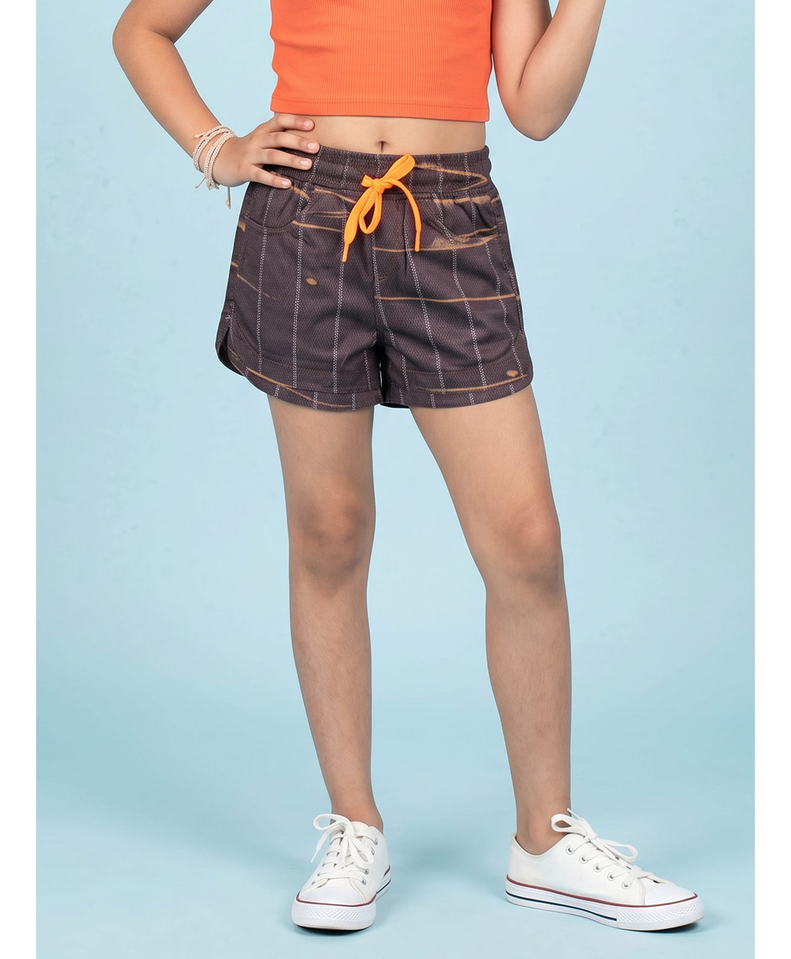 Kiddopanti Cotton Lycra Woven Geometric Printed Shorts - Chocolate Brown-image-34