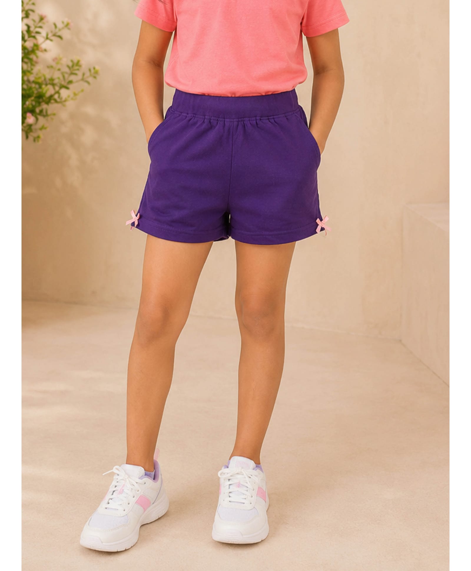 Kiddopanti Cotton Knit Bow Applique Detailed Shorts - Orchid-picture-10