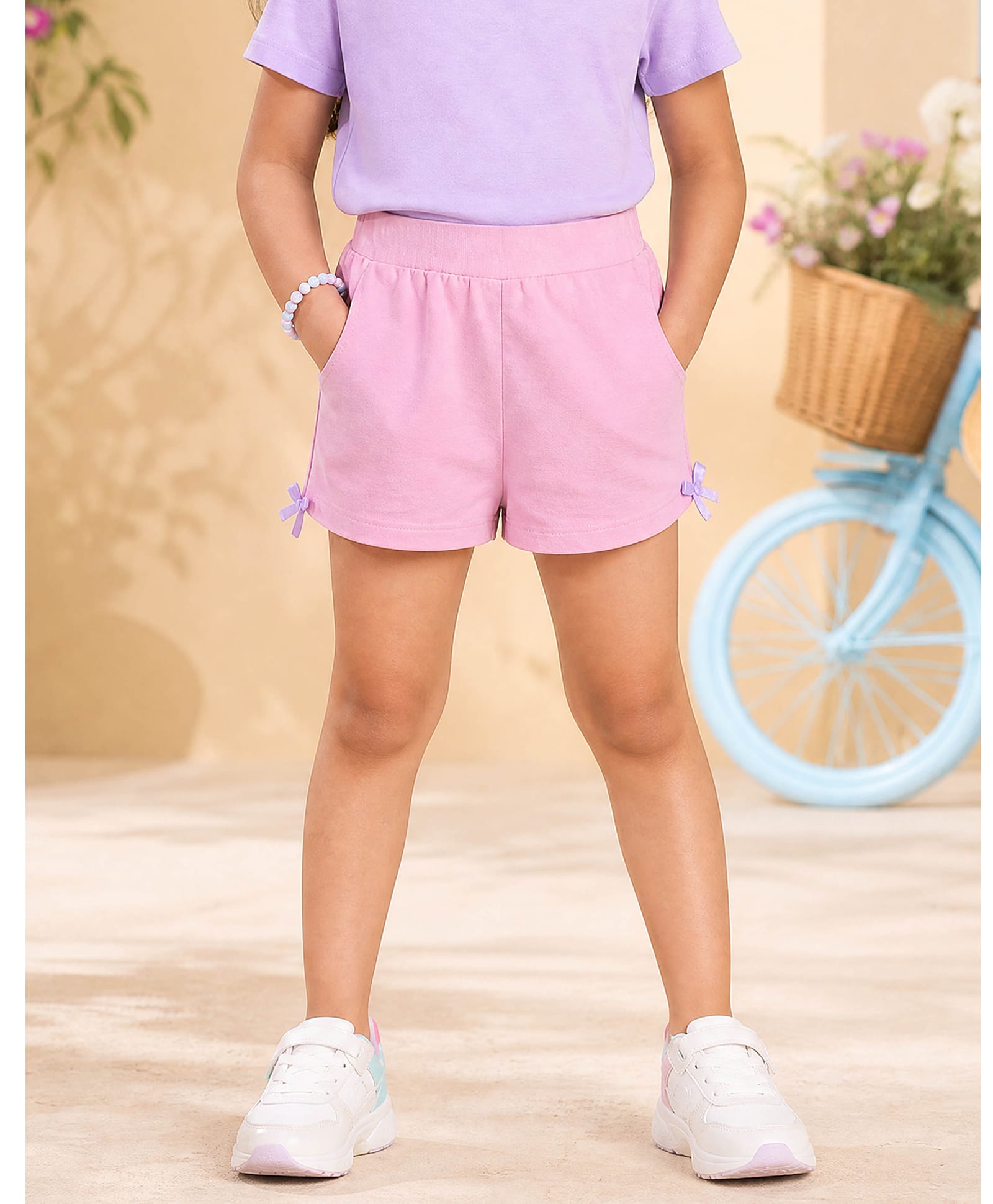 Kiddopanti Cotton Knit Bow Applique Detailed Shorts - Baby Pink-picture-16