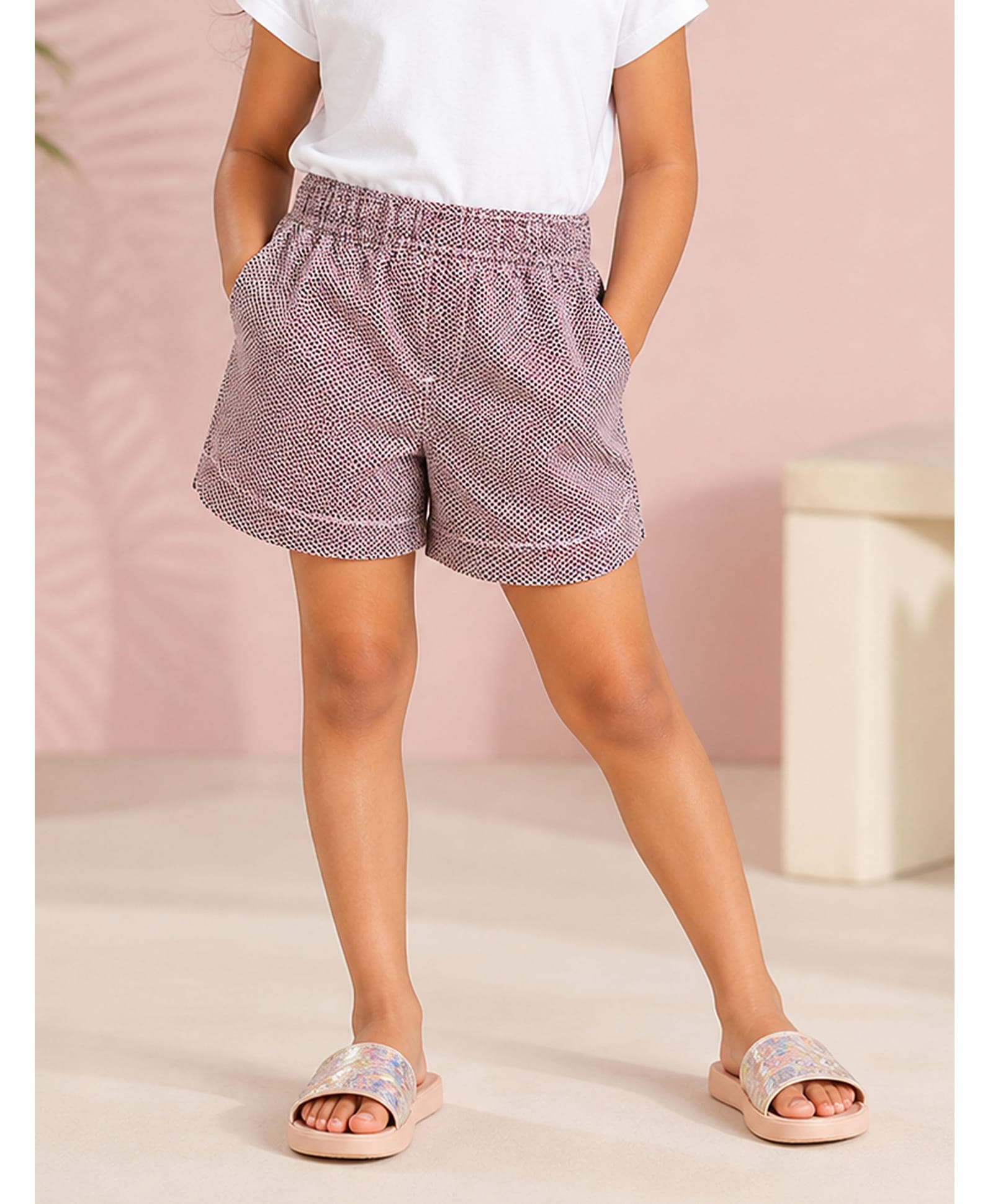 Kiddopanti Cotton Lycra Woven Abstract Designed Shorts - Maroon-picture-25
