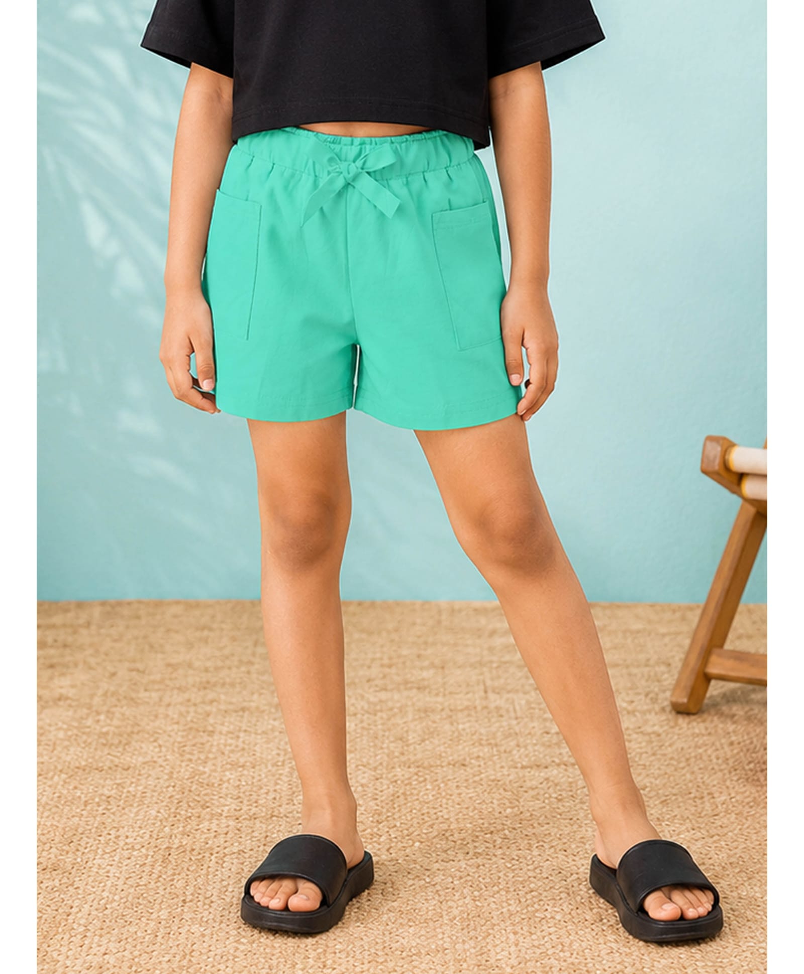 Kiddopanti Cotton Knit Solid Shorts - Pista Green-picture-11
