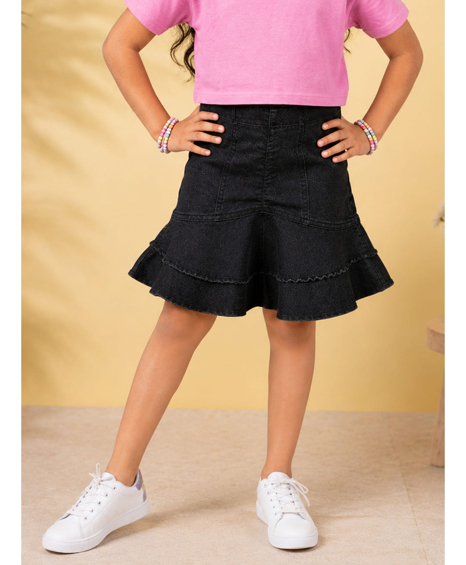 Kiddopanti Denim Woven Solid Skirt - Black-picture-21