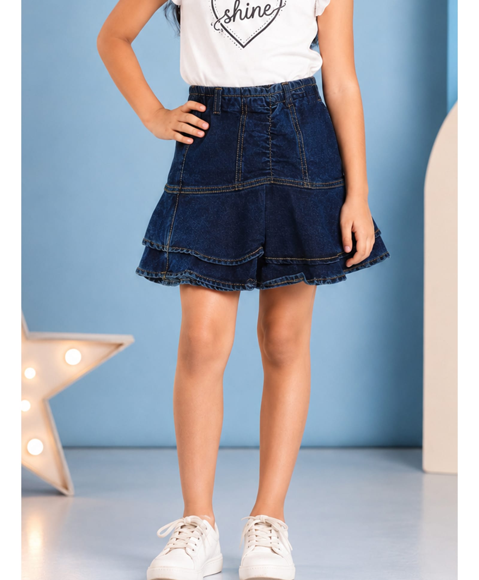 Kiddopanti Denim Woven Solid Skirt - Blue-picture-24
