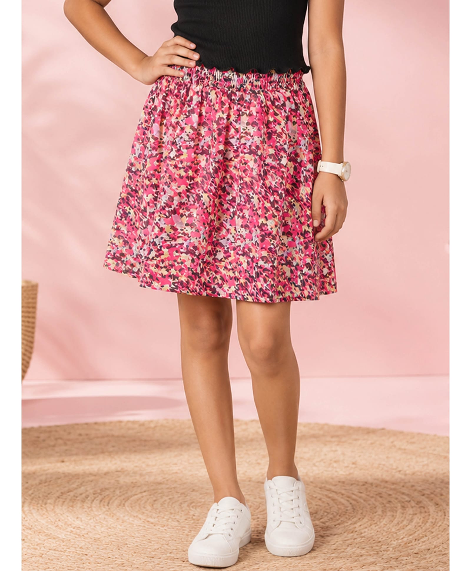 Kiddopanti Georgette Knit Floral Printed Skirt - Multi Colour-picture-20