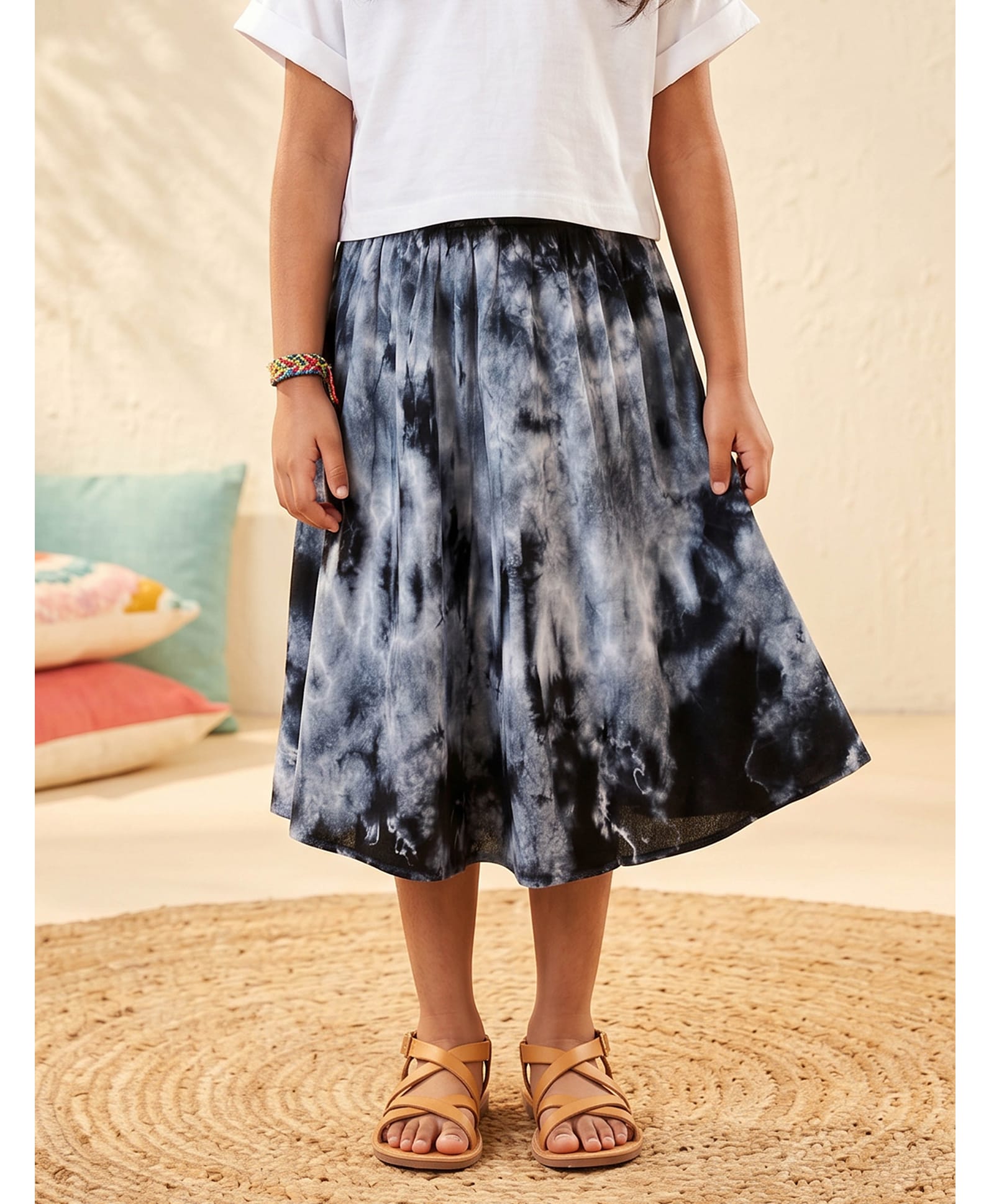 Kiddopanti Rayon Woven Tie & Dye Skirt - Black-picture-11