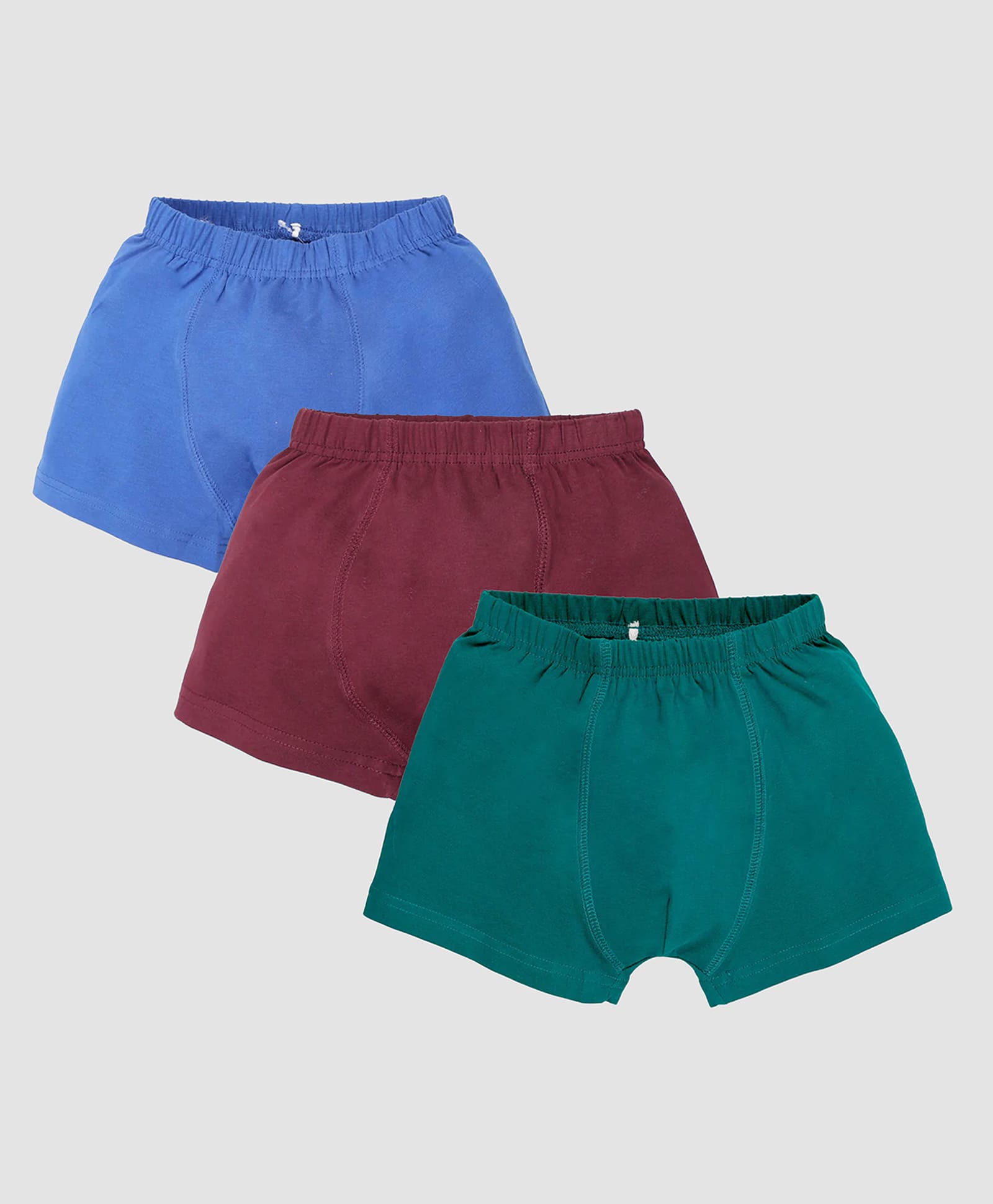 Kiddopanti Cotton Lycra Knit Pack Of 3 Solid Boxers - Teal Blue Royal Blue & Maroon-image-4
