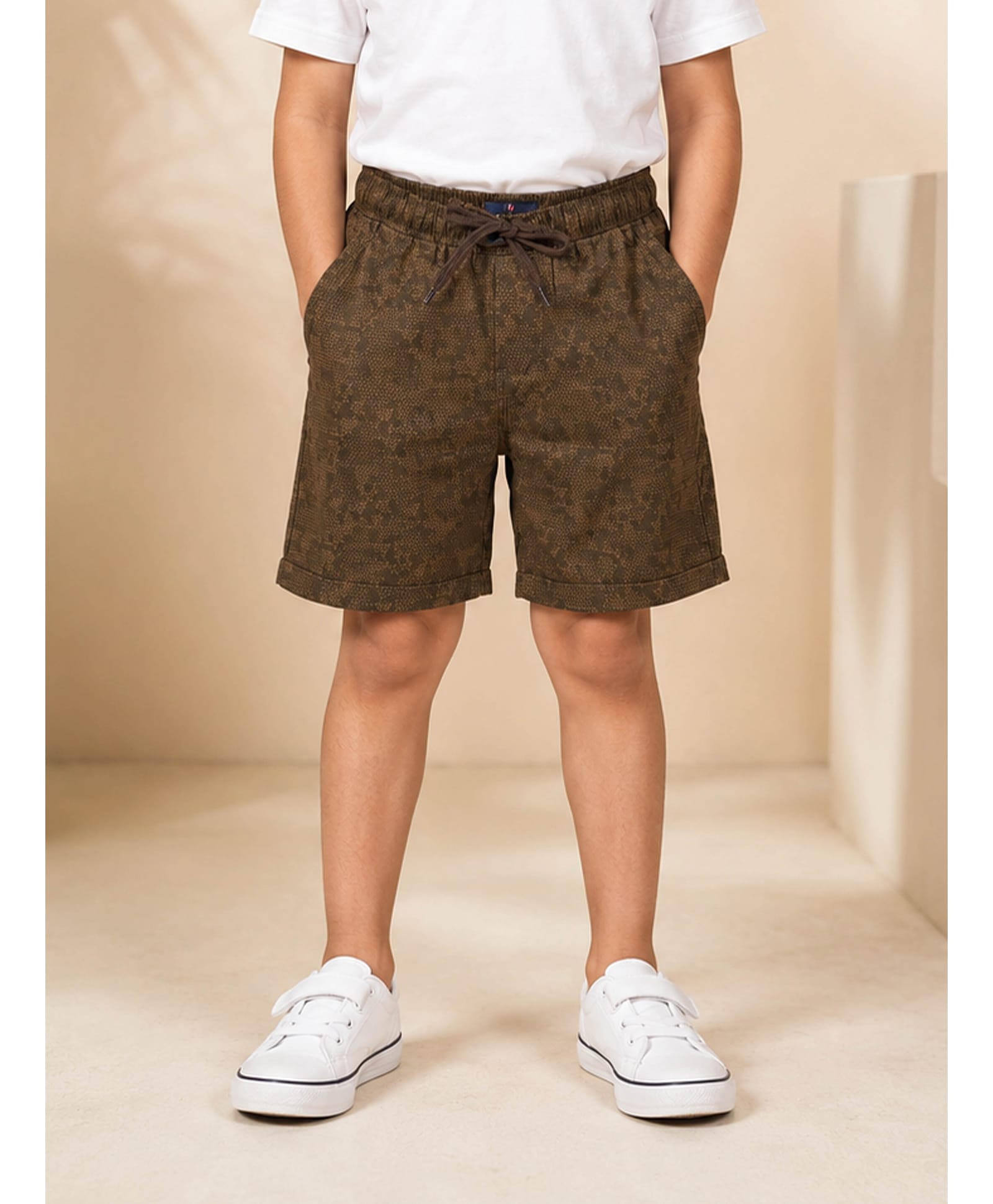 Kiddopanti Cotton Woven Abstract Printed Shorts - Military Green-picture-11