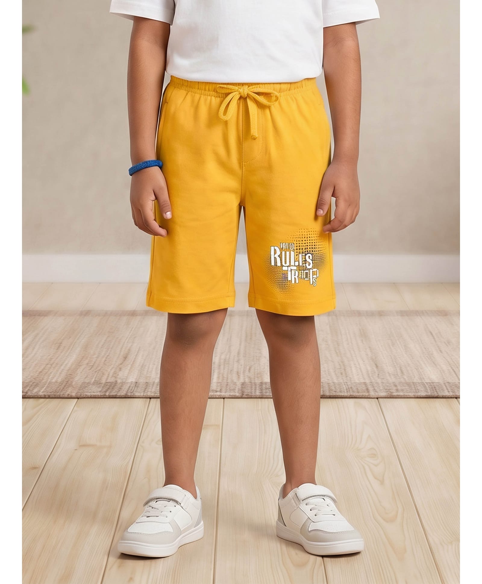 Kiddopanti Cotton Knit Typography Printed Shorts - Mustard-picture-21