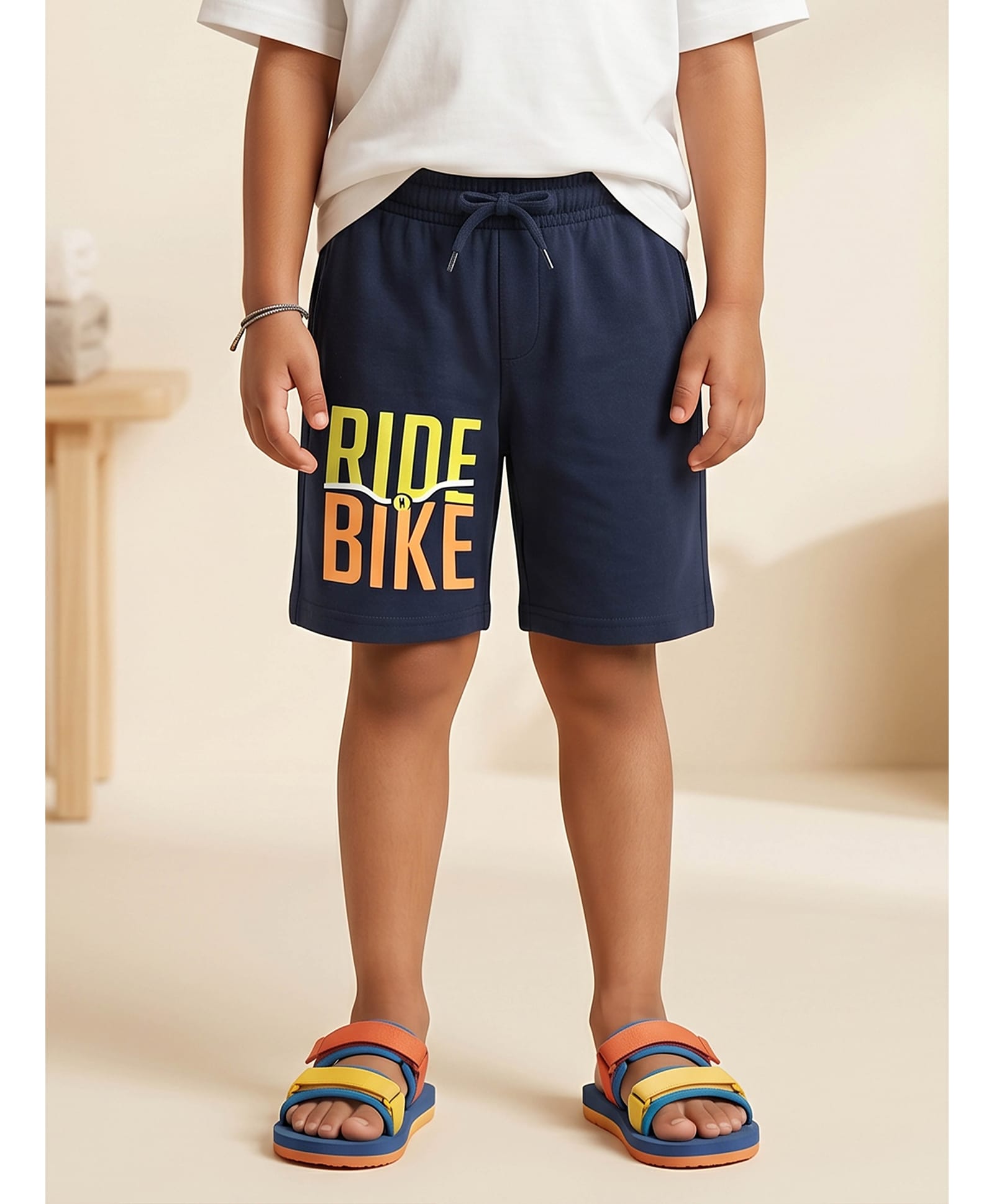 Kiddopanti Cotton Knit Ride Bike Text Printed Shorts - Navy Blue-picture-12