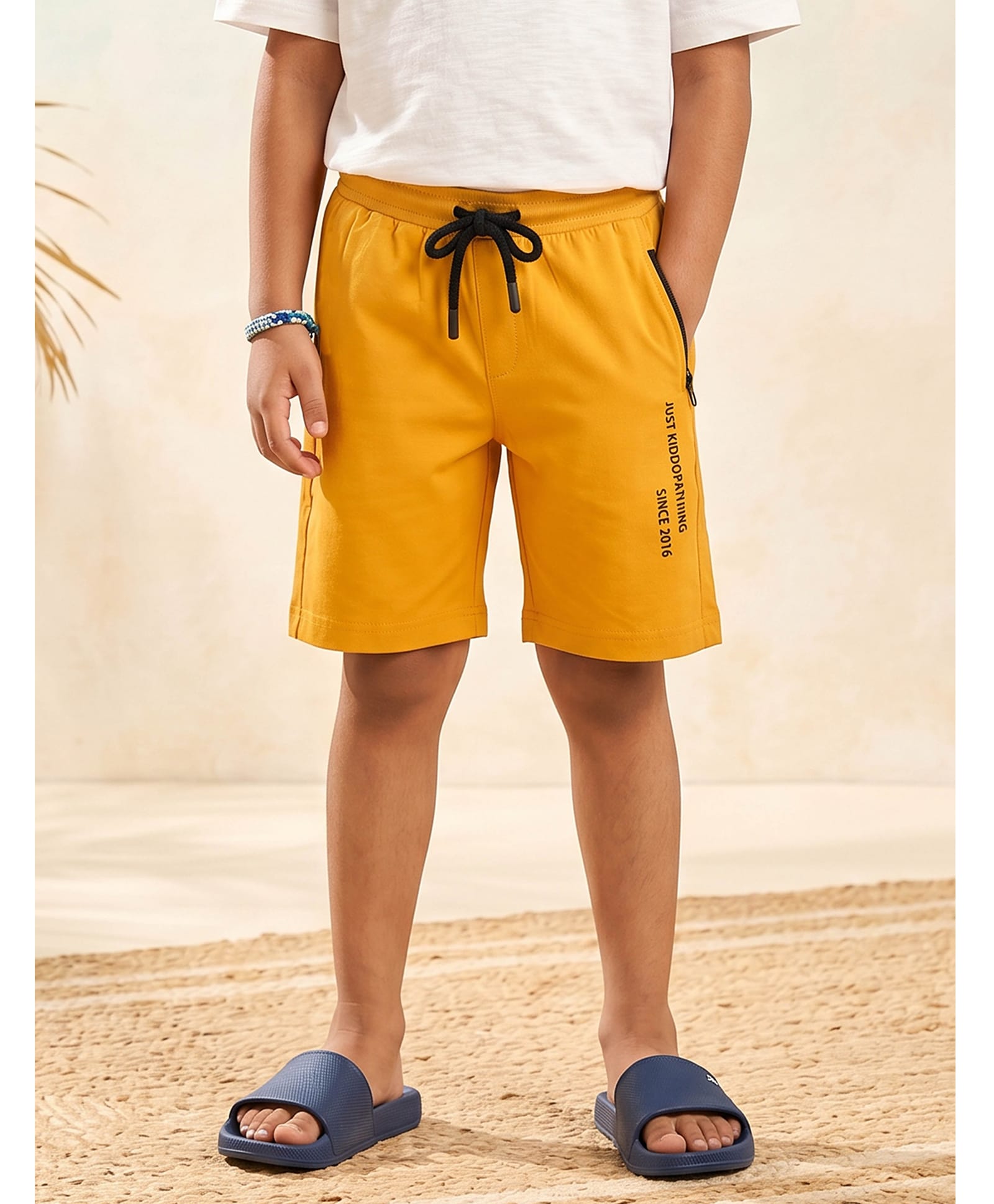 Kiddopanti Cotton Knit Typography Printed Shorts - Mustard-picture-20