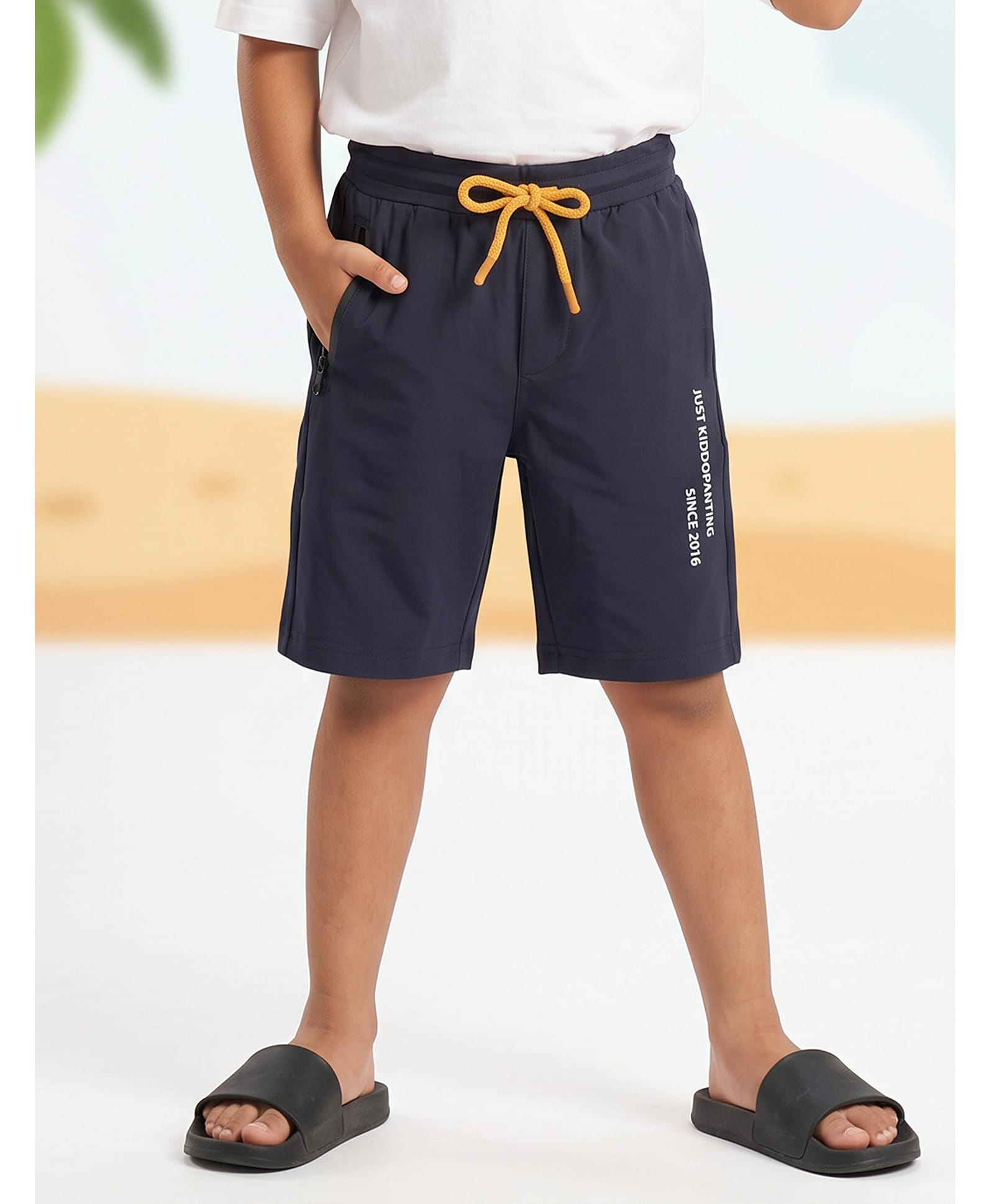 Kiddopanti Cotton Knit Typography Printed Shorts - Navy-image-18