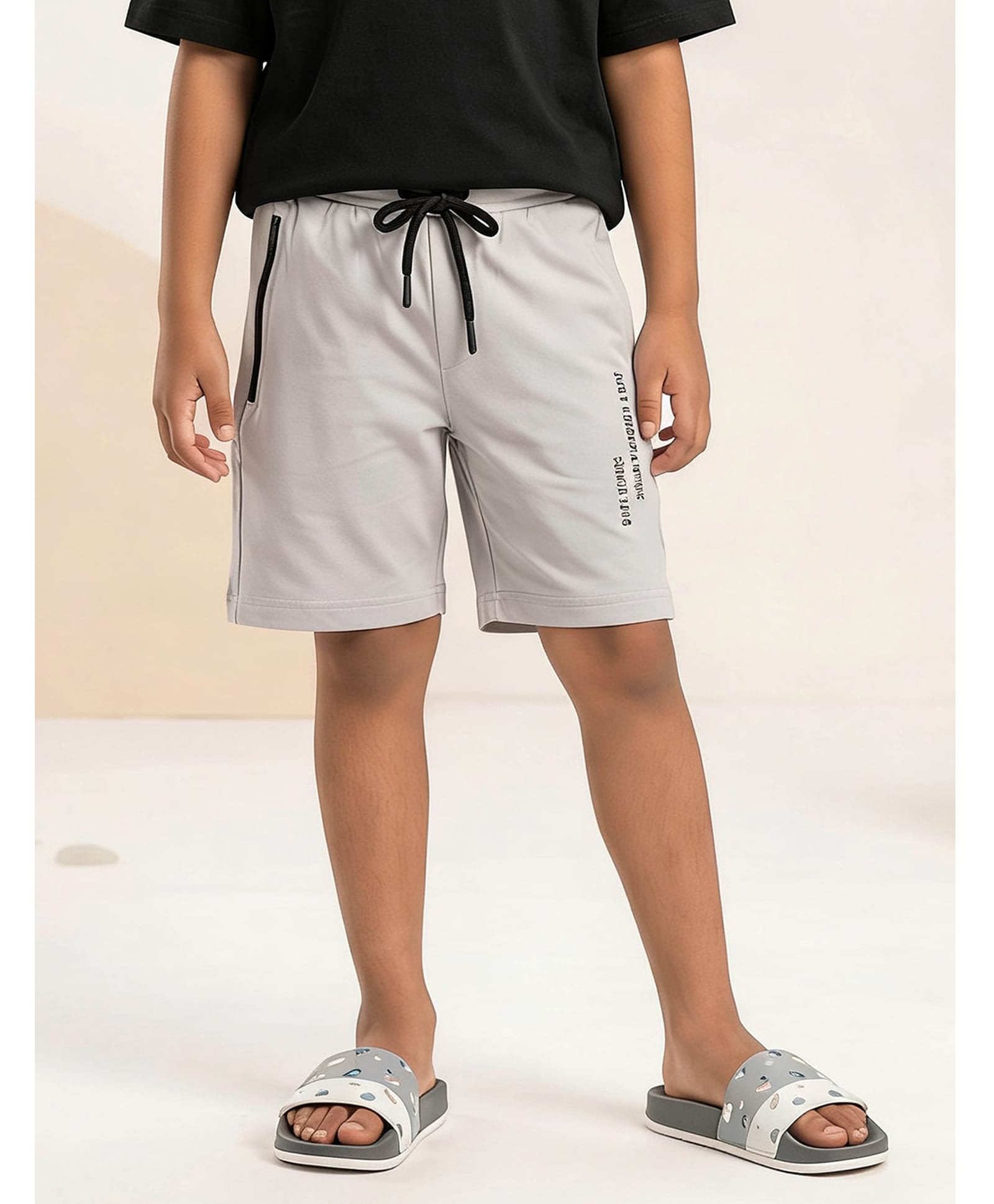 Kiddopanti Cotton Knit Typography Printed Shorts - Grey-picture-27