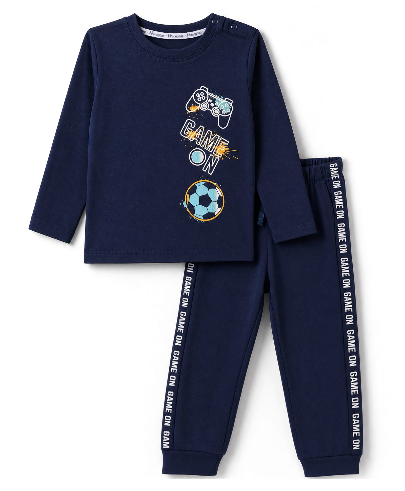 Honeyhap Premium 100% Cotton Knit Full Sleeves Gaming Printed T-Shirt & Pyjama Night Suit with Bio Finish - Navy Blue-image-6
