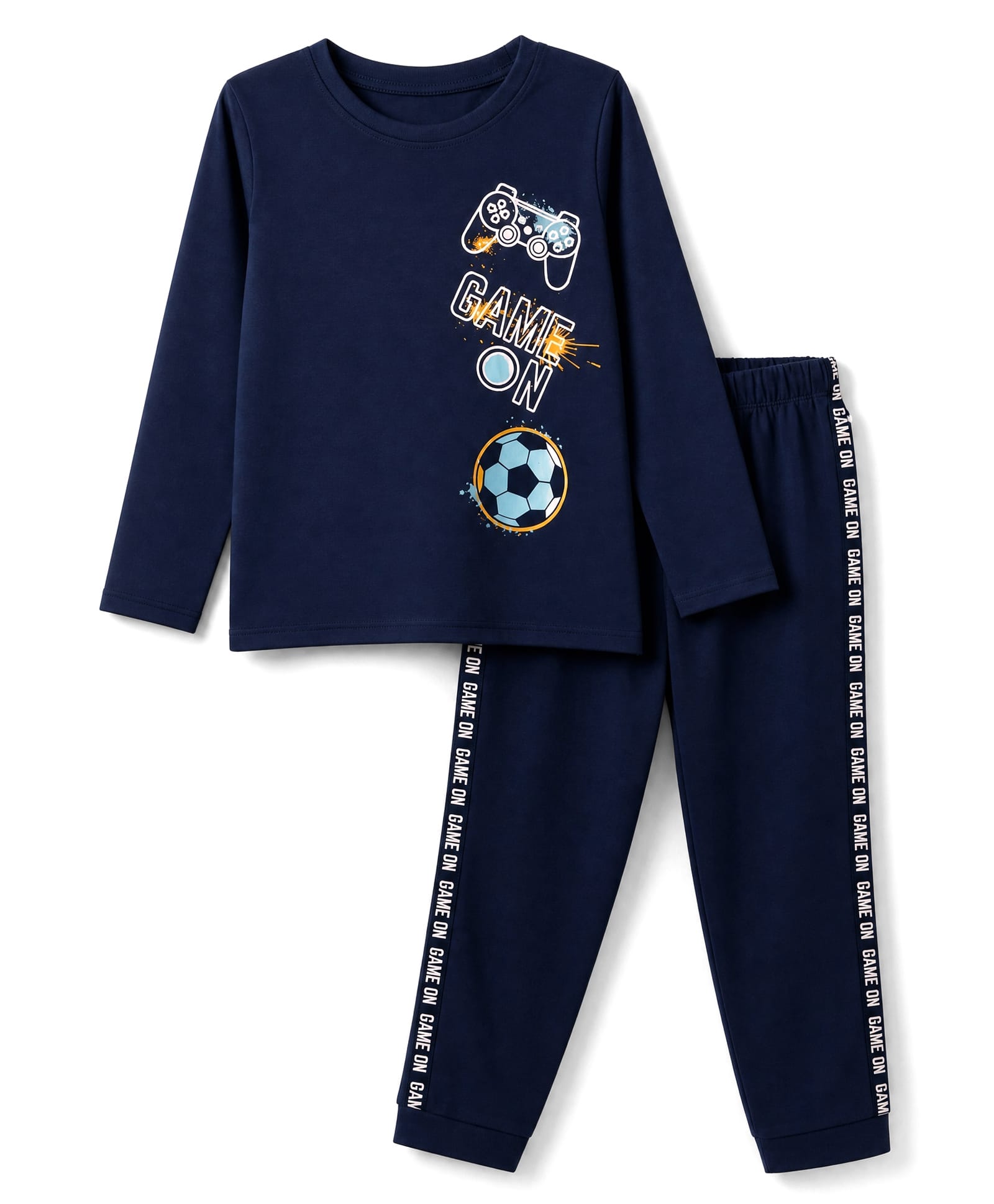 Honeyhap Premium 100% Cotton Knit Full Sleeves Gaming Printed T-Shirt & Pyjama Night Suit with Bio Finish - Navy Blue-picture-38