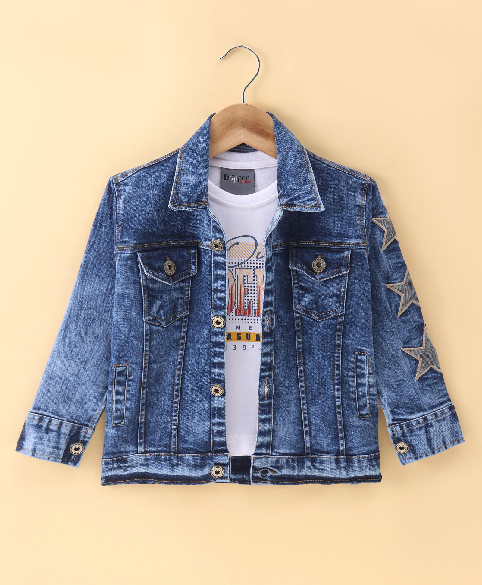 Dapper Dudes Woven Full Sleeves Denim Jacket With T-Shirt - Blue-image-28