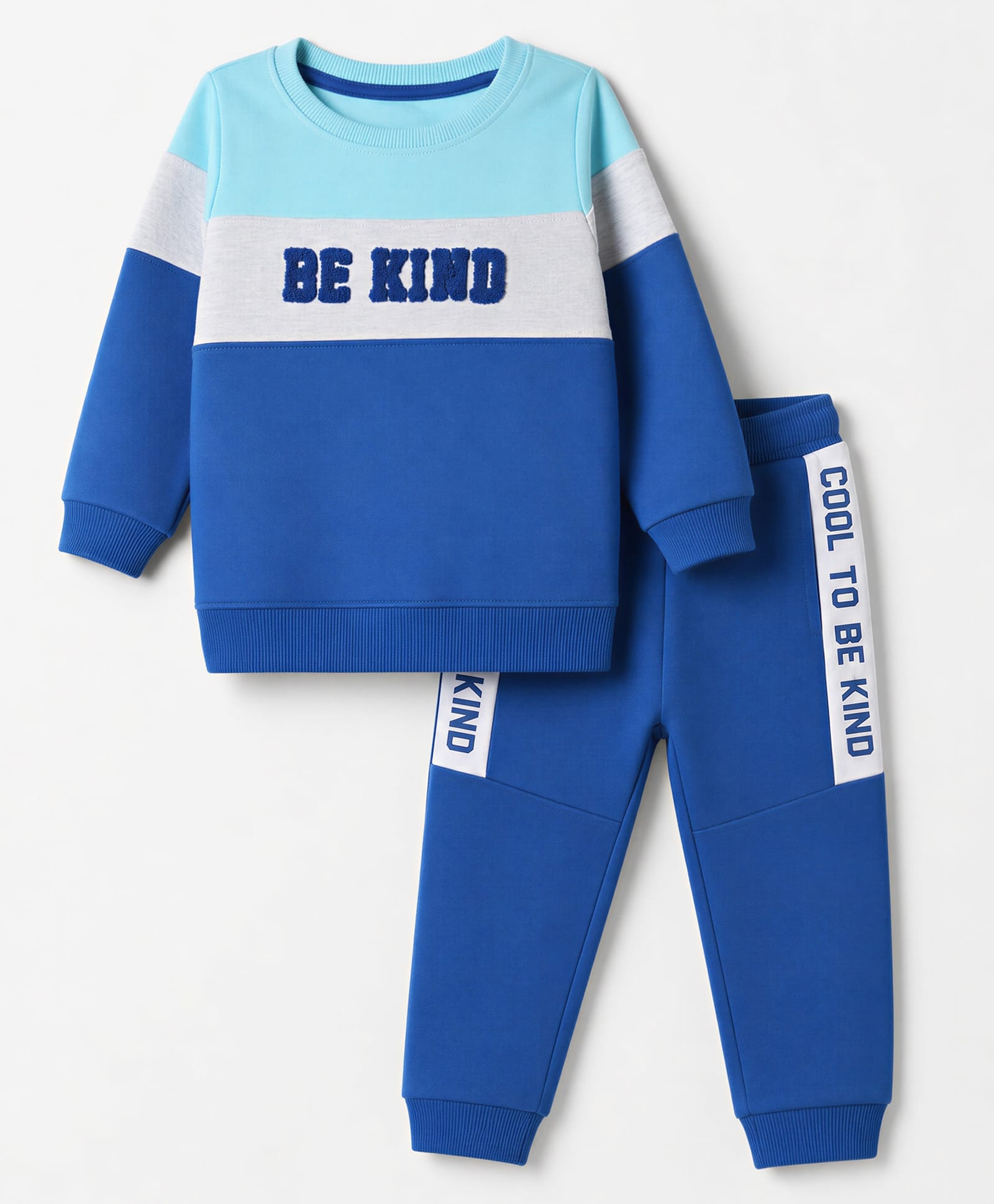 Babyhug Terry Knit Full Sleeves T-Shirt & Joggers Set With Text Print - Blue-picture-26