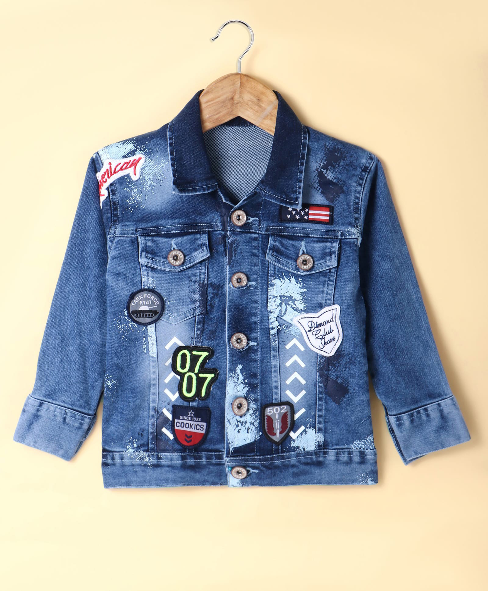 Dapper Dudes Cotton Denim Jacket and Tee with Full Sleeves and Strong Print in Light/Sky Blue for 9-10 Years-image-40