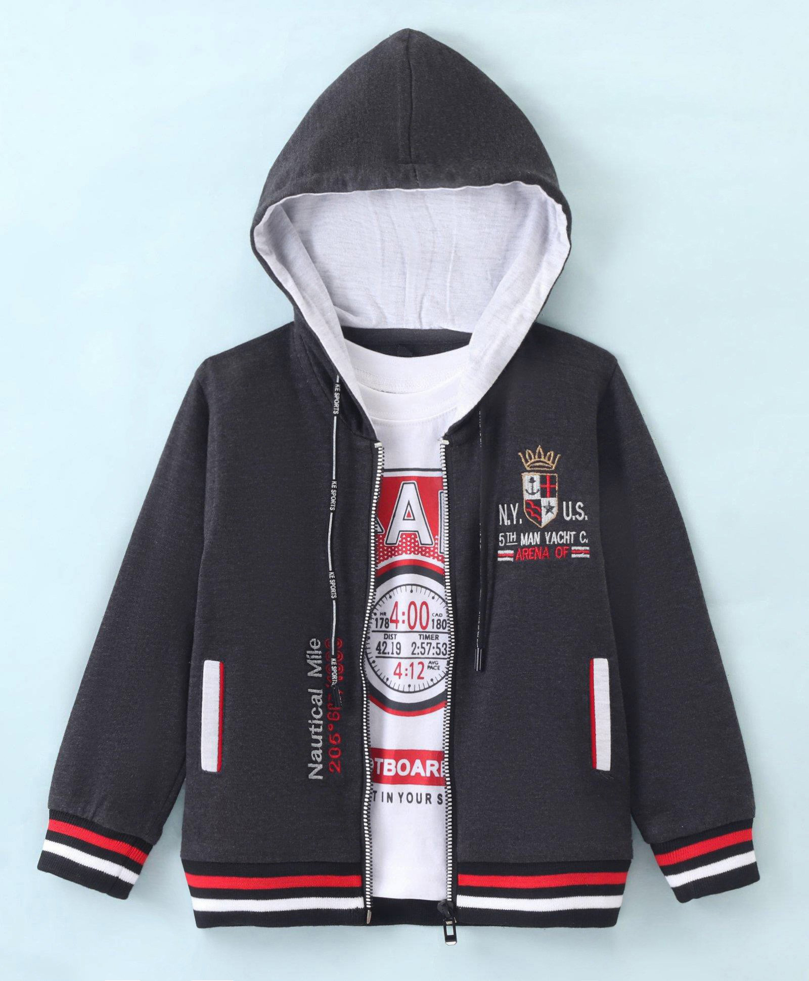 Dapper Dudes Woven Full Sleeves Hooded Embroidered Jacket with Printed T-Shirt - Black-picture-16