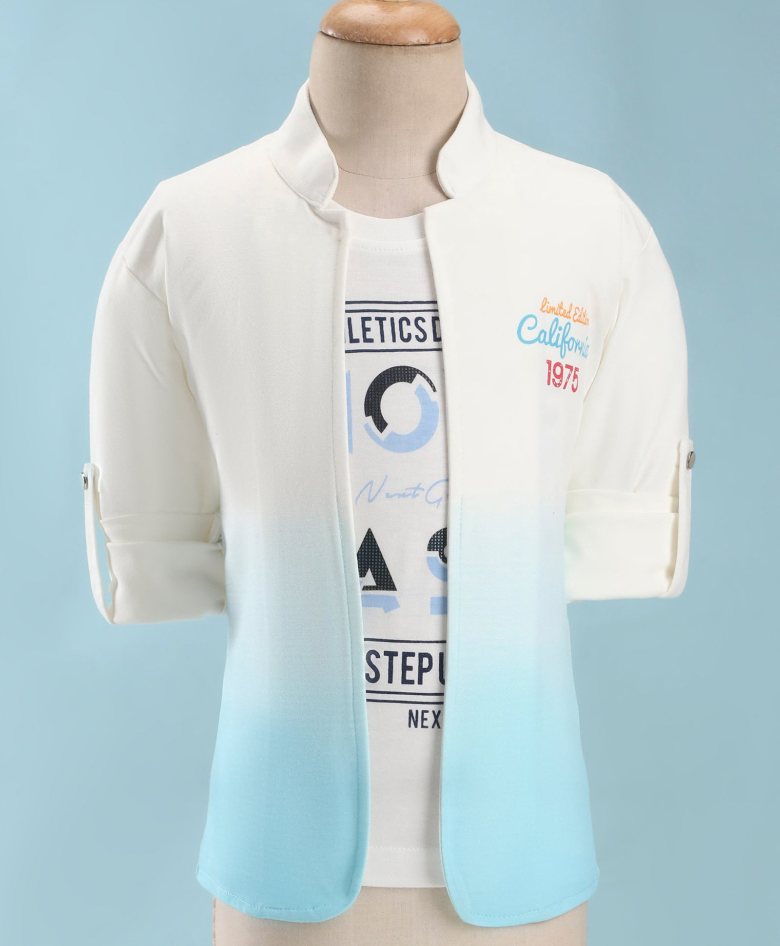Dapper Dudes Woven Full Sleeves Text Printed Jacket With T-Shirt - Light Blue-image-47