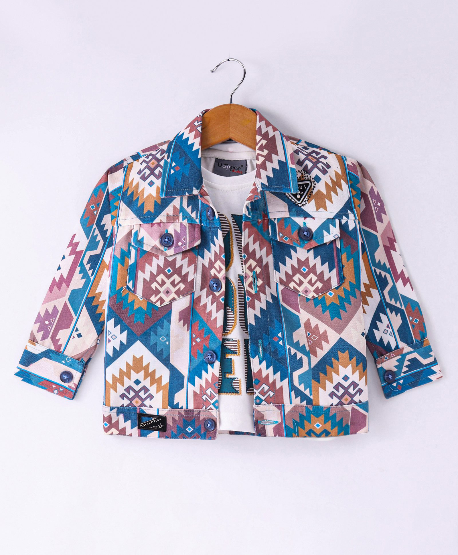 Dapper Dudes Woven Full Sleeves Printed Jacket With T-Shirt - Blue-image-0