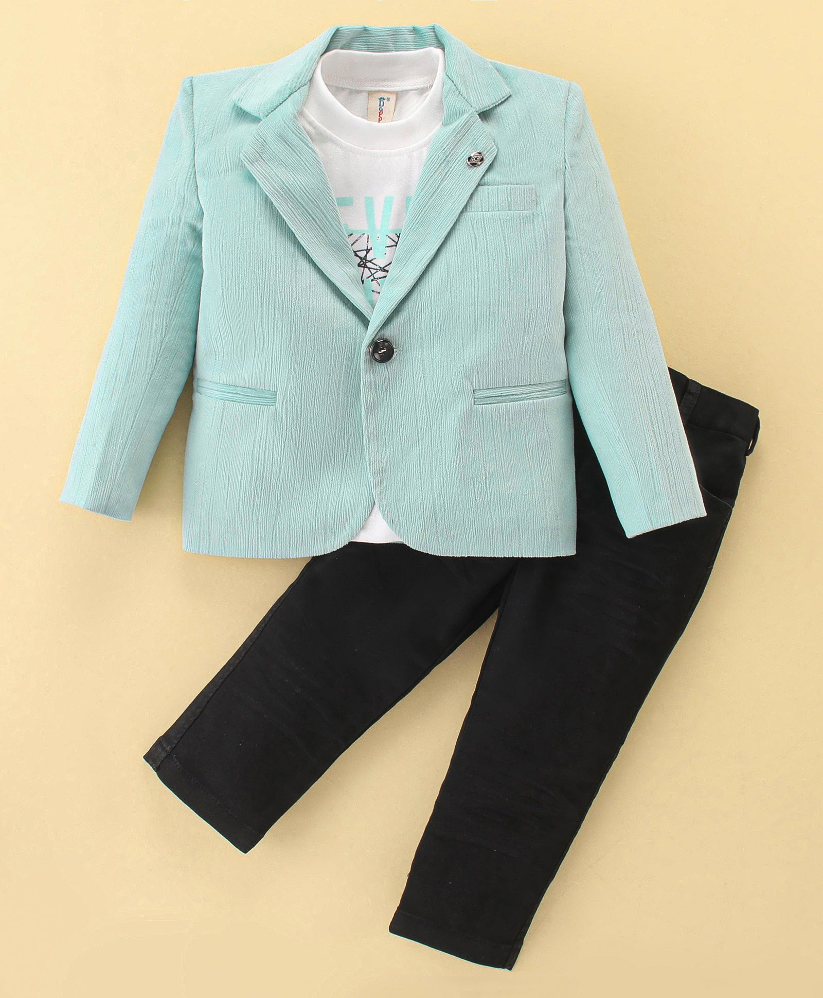 Dapper Dudes Knit Full Sleeves Solid Colour Blazer With T-Shirt & Trouser Set - Light Green-picture-13