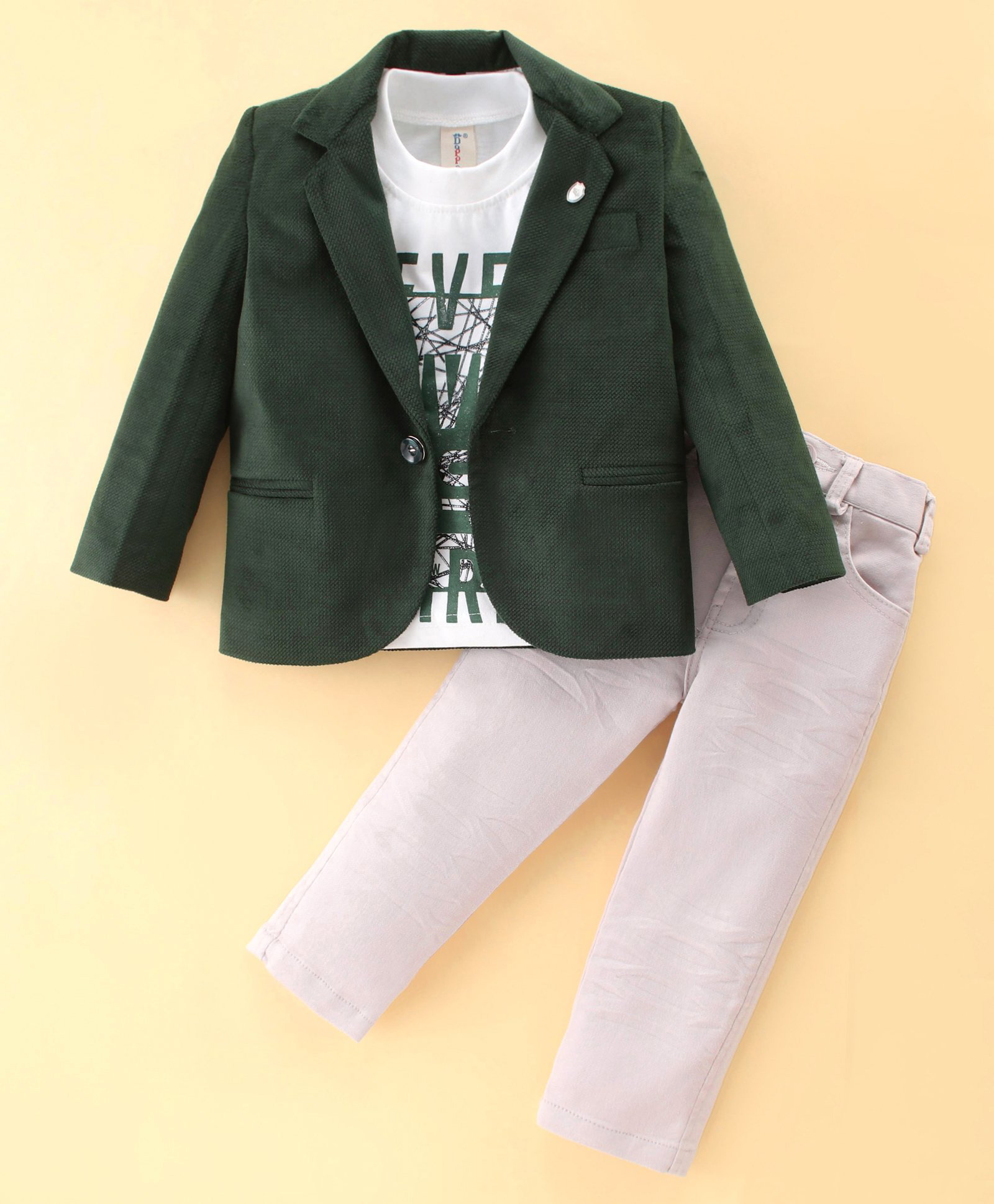 Dapper Dudes Knit Full Sleeves Solid Colour Blazer With T-Shirt & Trouser Set - Dark Green-picture-14