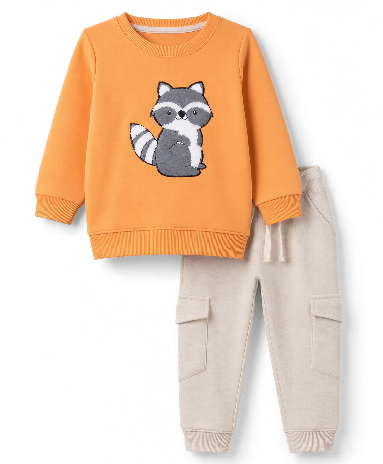 Babyhug Knit Full Sleeves T-Shirt With Cat Embroidery & Joggers - Orange & Beige-image-47