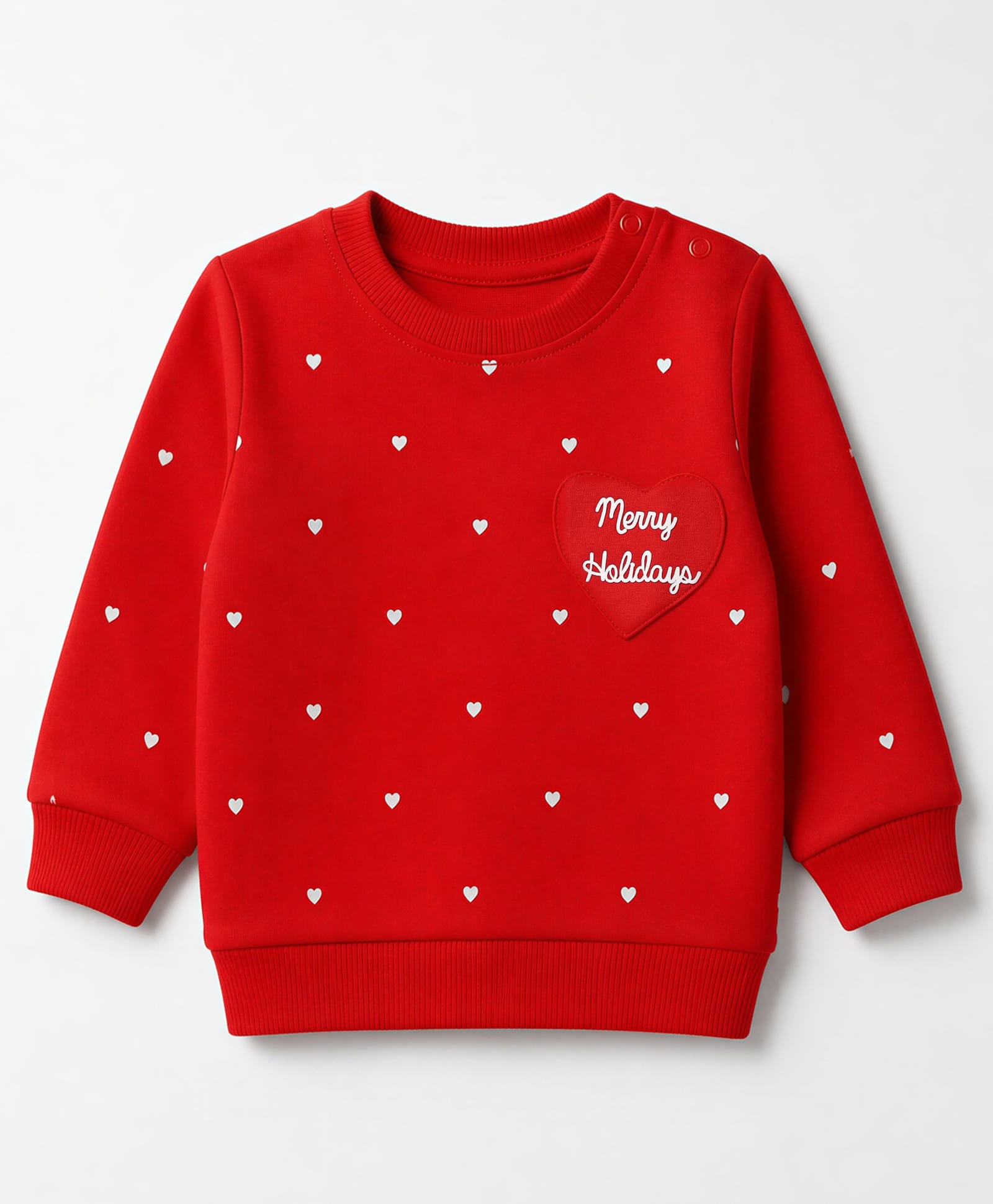 Babyhug HEAVY GAUGE Terry Knit Full Sleeves Sweatshirt with Merry Holidays & Heart Print - Red