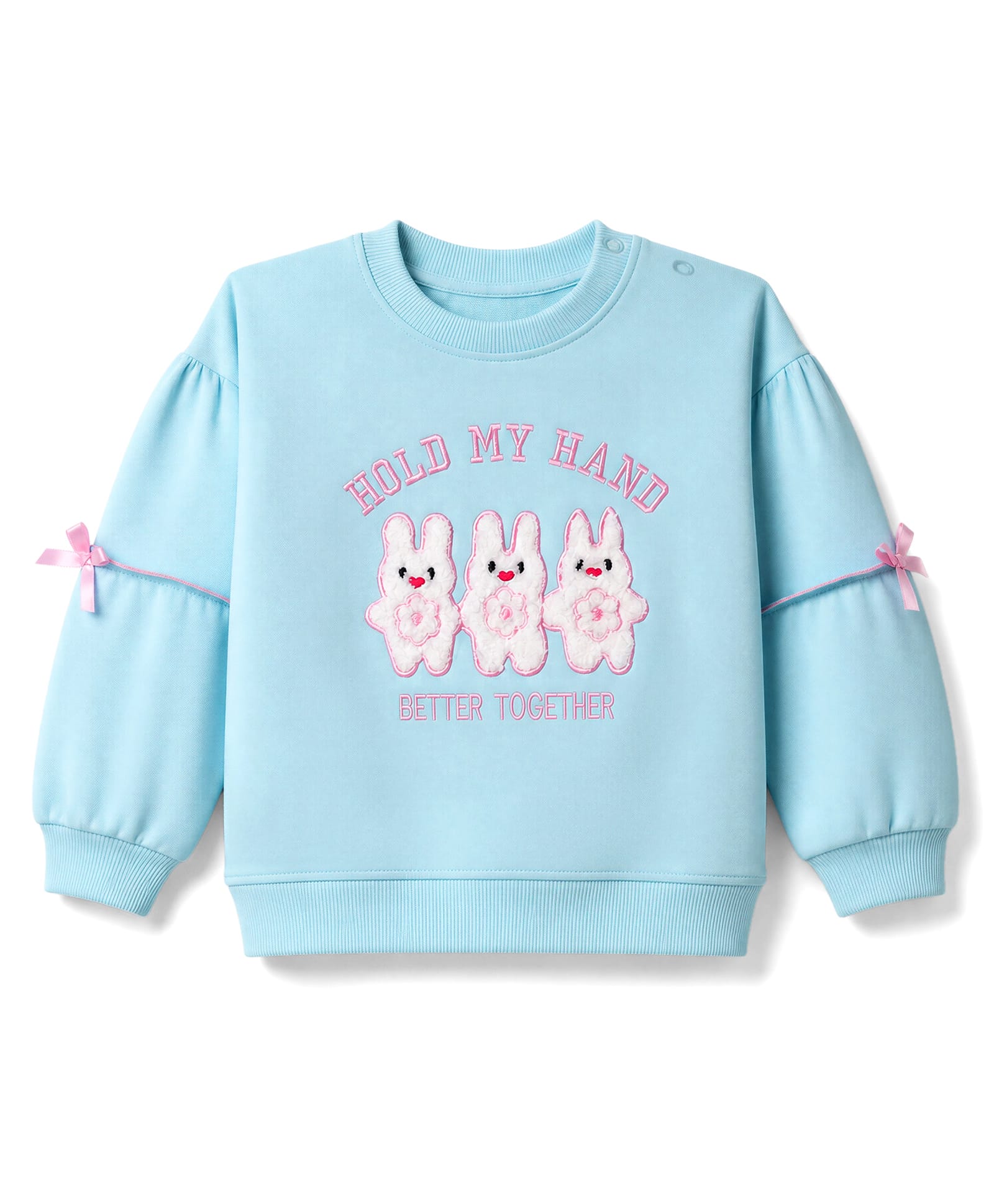 Mark & Mia Looper Knit Full Sleeves Sweatshirt With Bunny Applique & Embroidery - Light Blue-picture-13