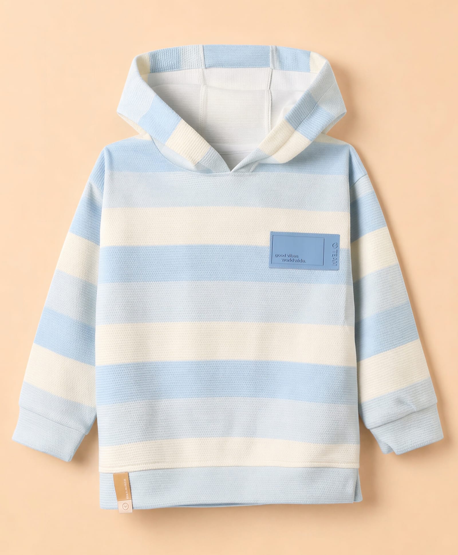 Little Kangaroos Cotton Fleece Knit Hoodies with Full Sleeves and Stripes Print - Light Blue-image-49