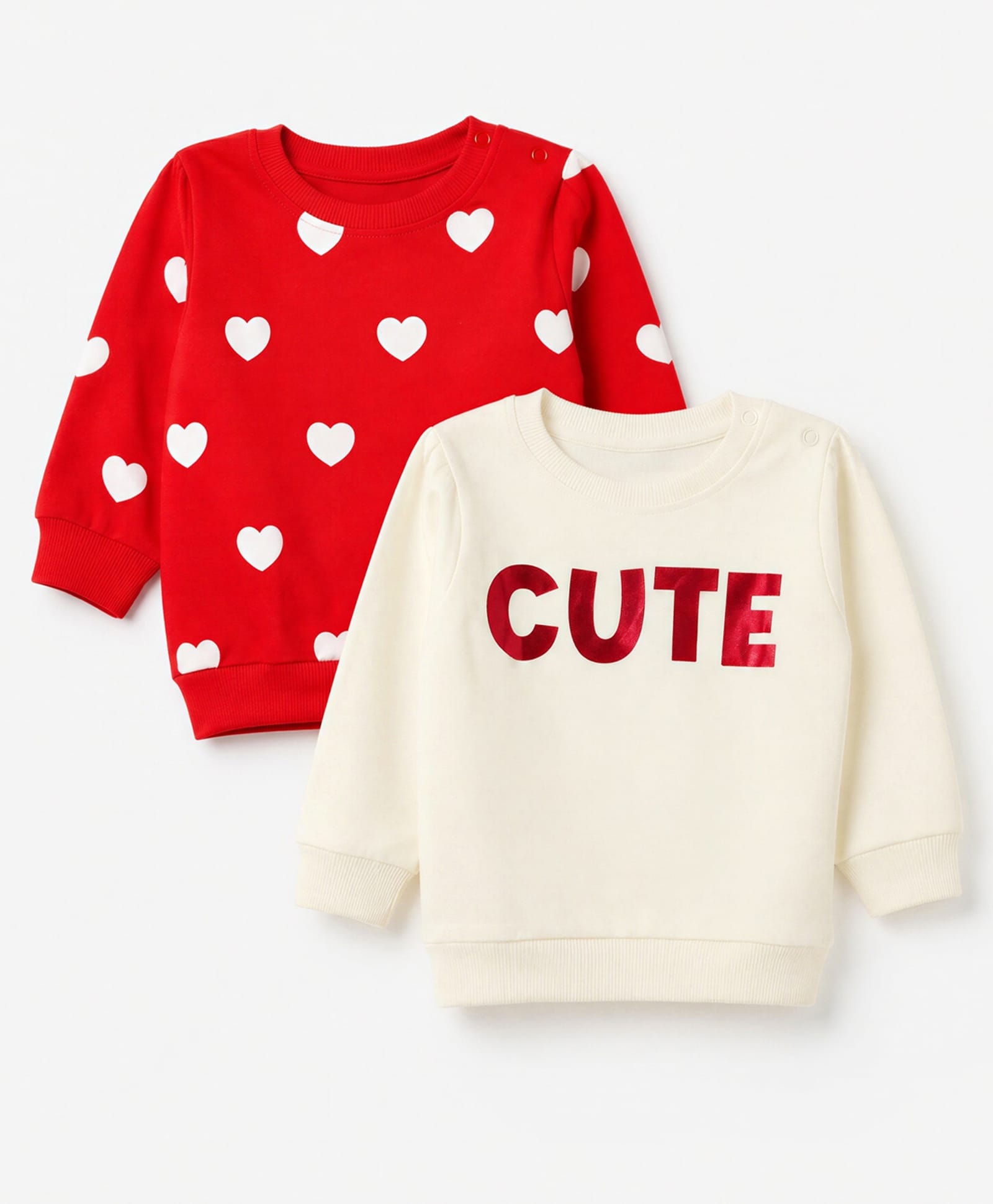 Babyhug Heavy Gauge Terry Knit Full Sleeves Sweatshirts With Hearts and Cute Text Print Pack of 2 - Red & Beige-image-41