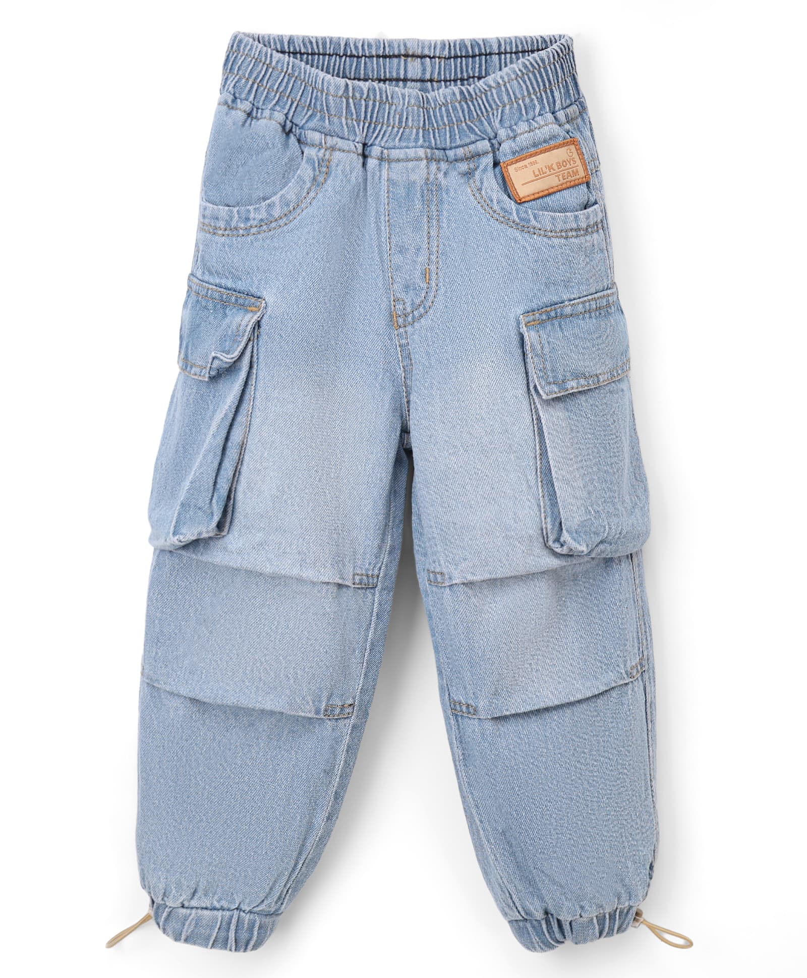 Little Kangaroos Denim Full Length Jeans With Cargo Pockets - Light Blue-picture-11