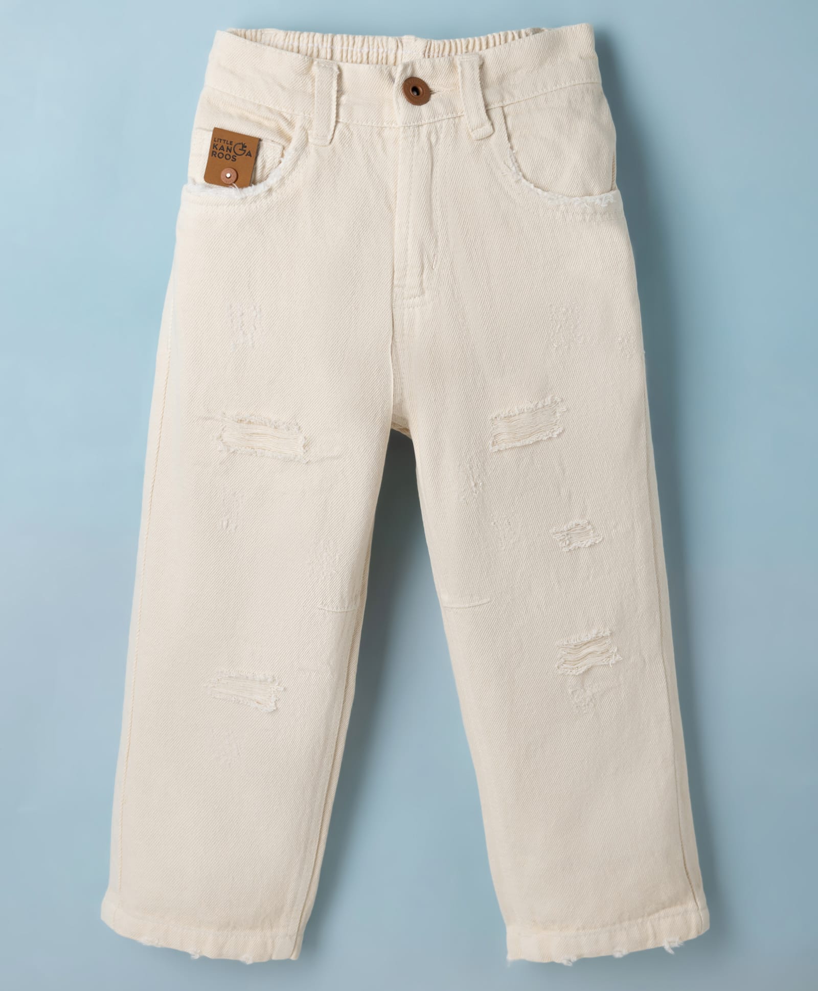 Little Kangaroos Full Length Denim Solid Jeans - White-image-36