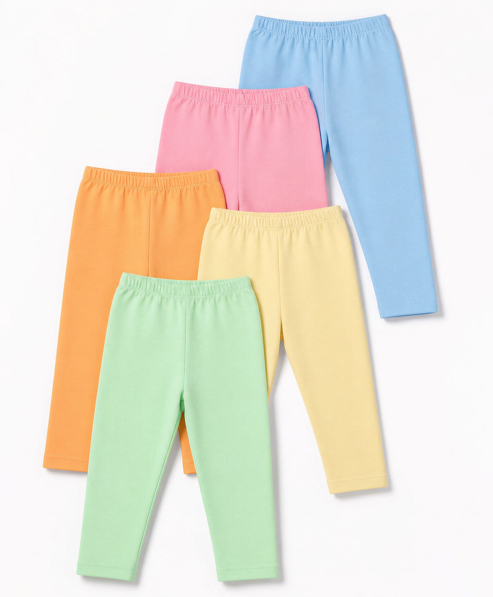 Babyhug Cotton Elastane Lycra Knit Solid Leggings Pack of 5 - Pink, Yellow & Orange-image-38