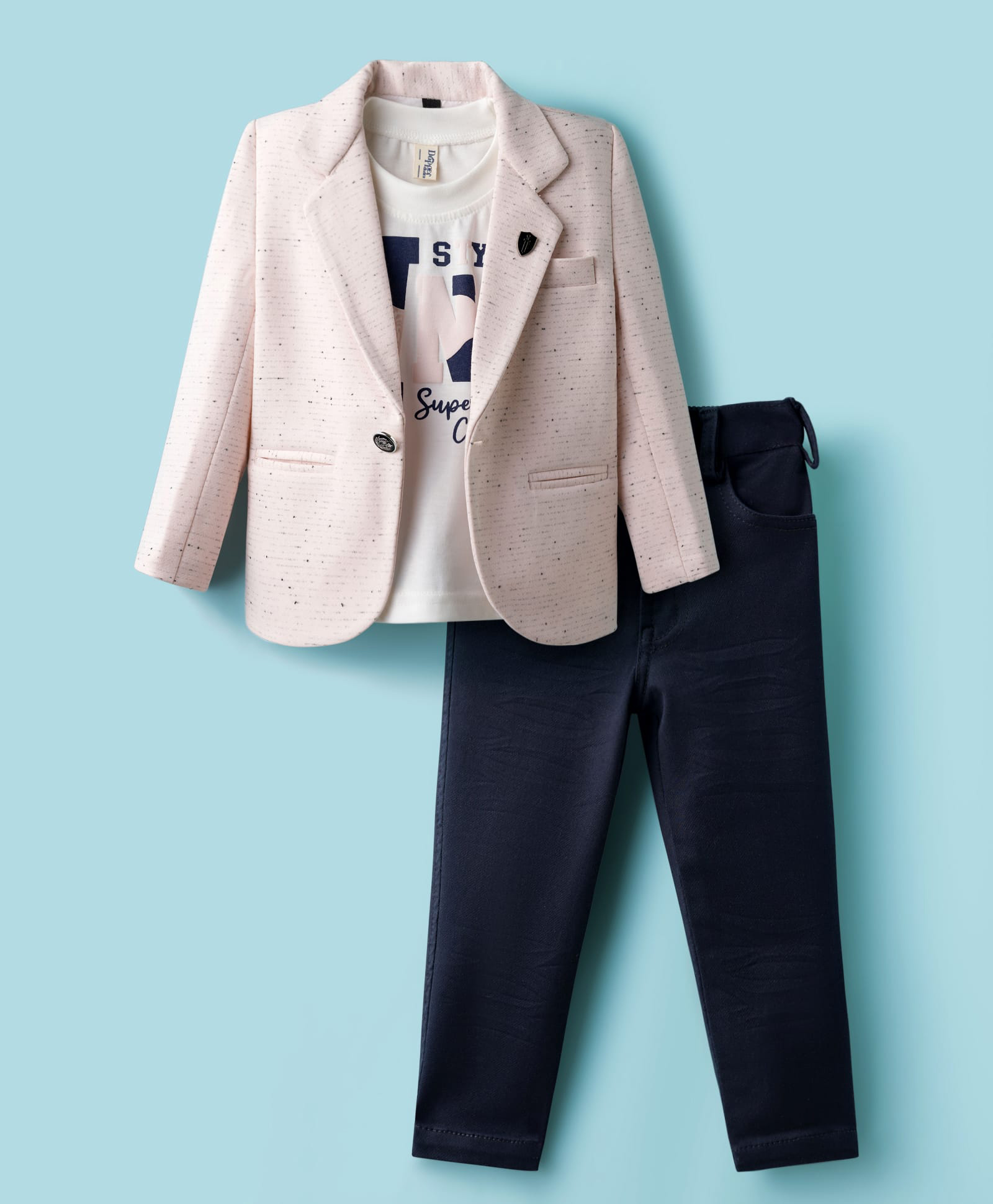 Dapper Dudes Woven Full Sleeves Striped Blazer With Text Printed T-Shirt & Pant Set - Pink-picture-34