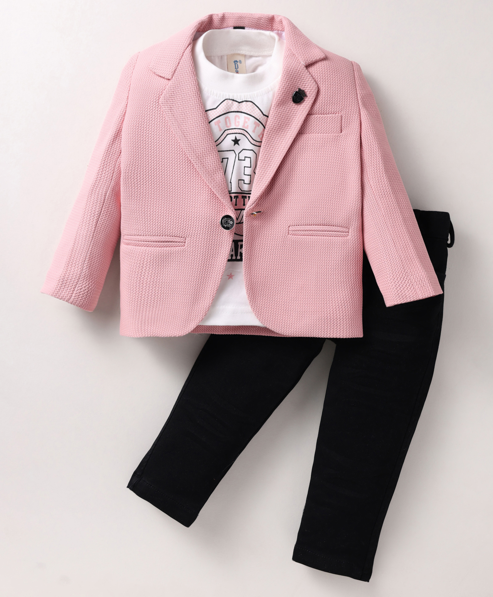 Dapper Dudes Woven Full Sleeves Solid Colour Blazer with T-Shirt & Trouser - Peach-picture-12