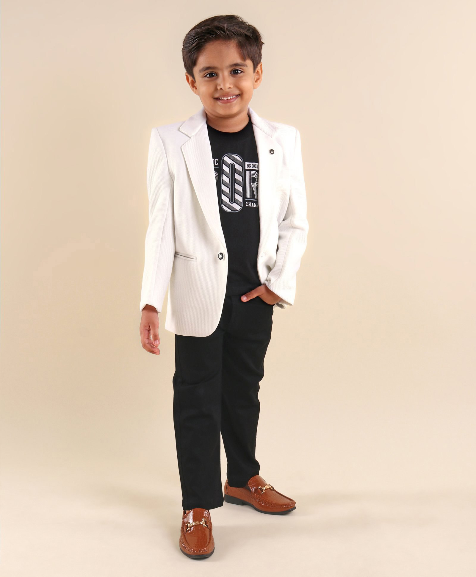 Dapper Dudes Woven Full Sleeves Solid Blazer With Sport Printed T-Shirt & Pant Set - White-picture-22