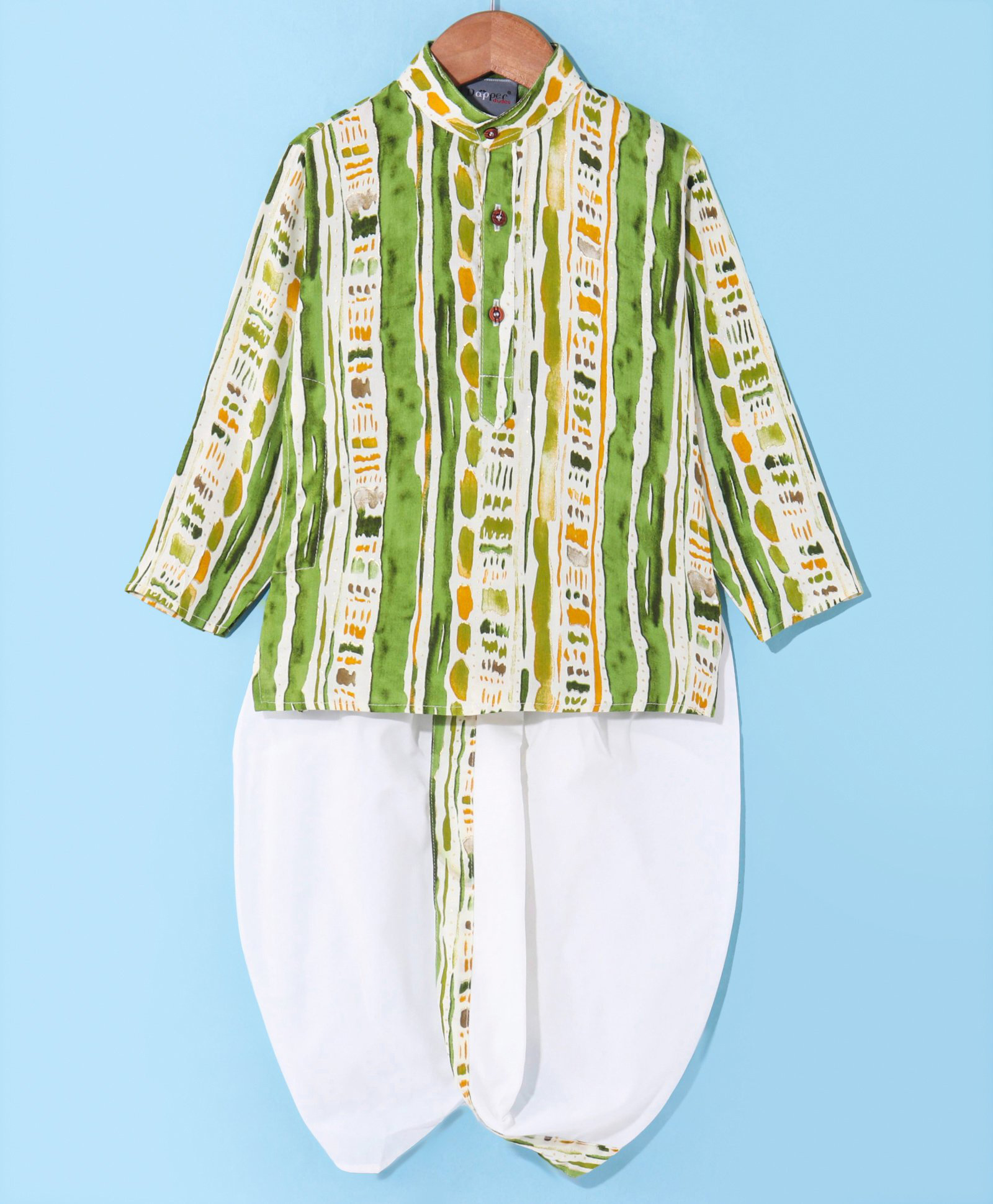 Dapper Dudes Woven Full Sleeves Abstract Printed Kurta & Dhoti Set - Light Green-image-45