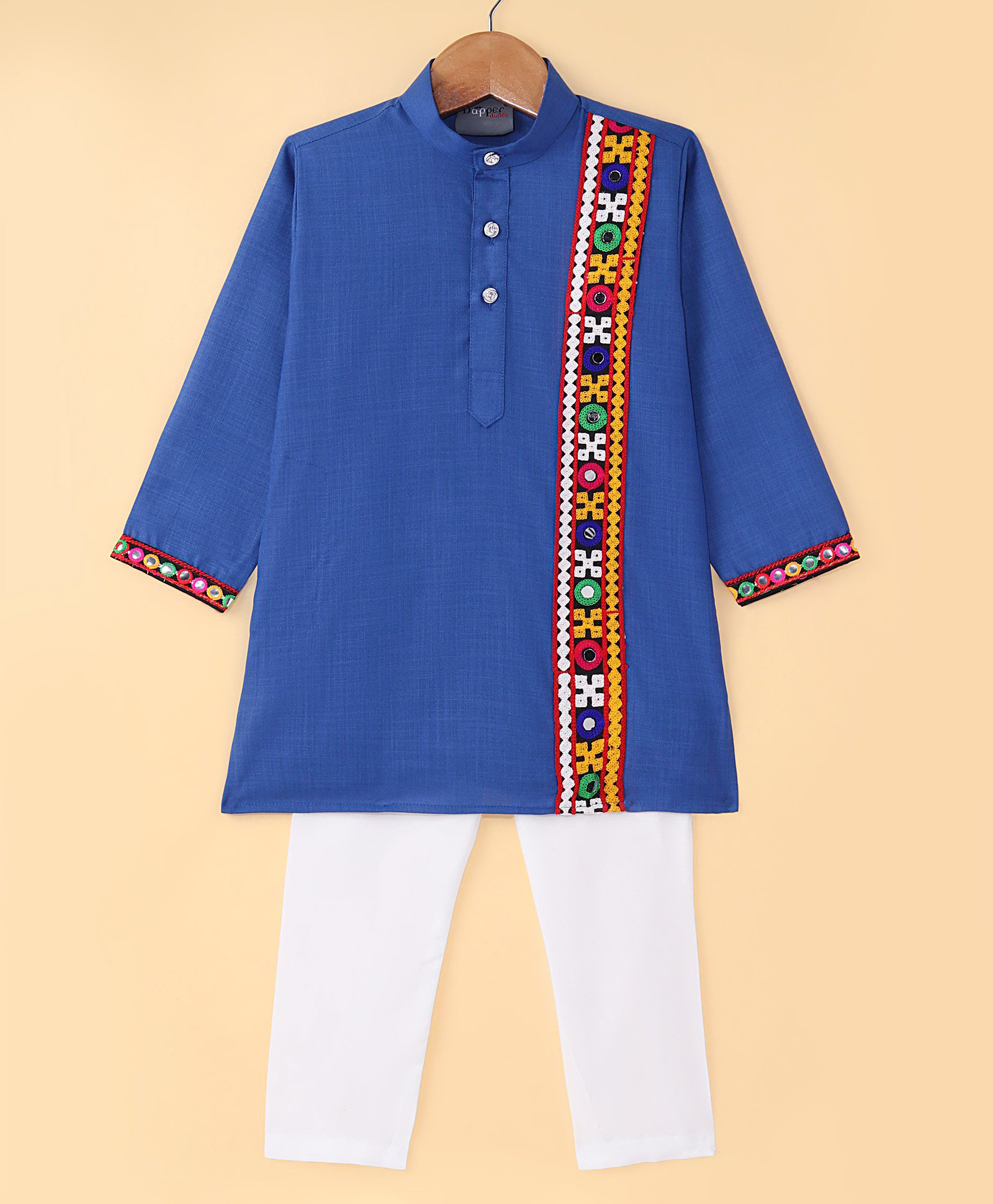 Dapper Dudes Woven Full Sleeves Embroidered Kurta Pajama - Royal Blue-image-32