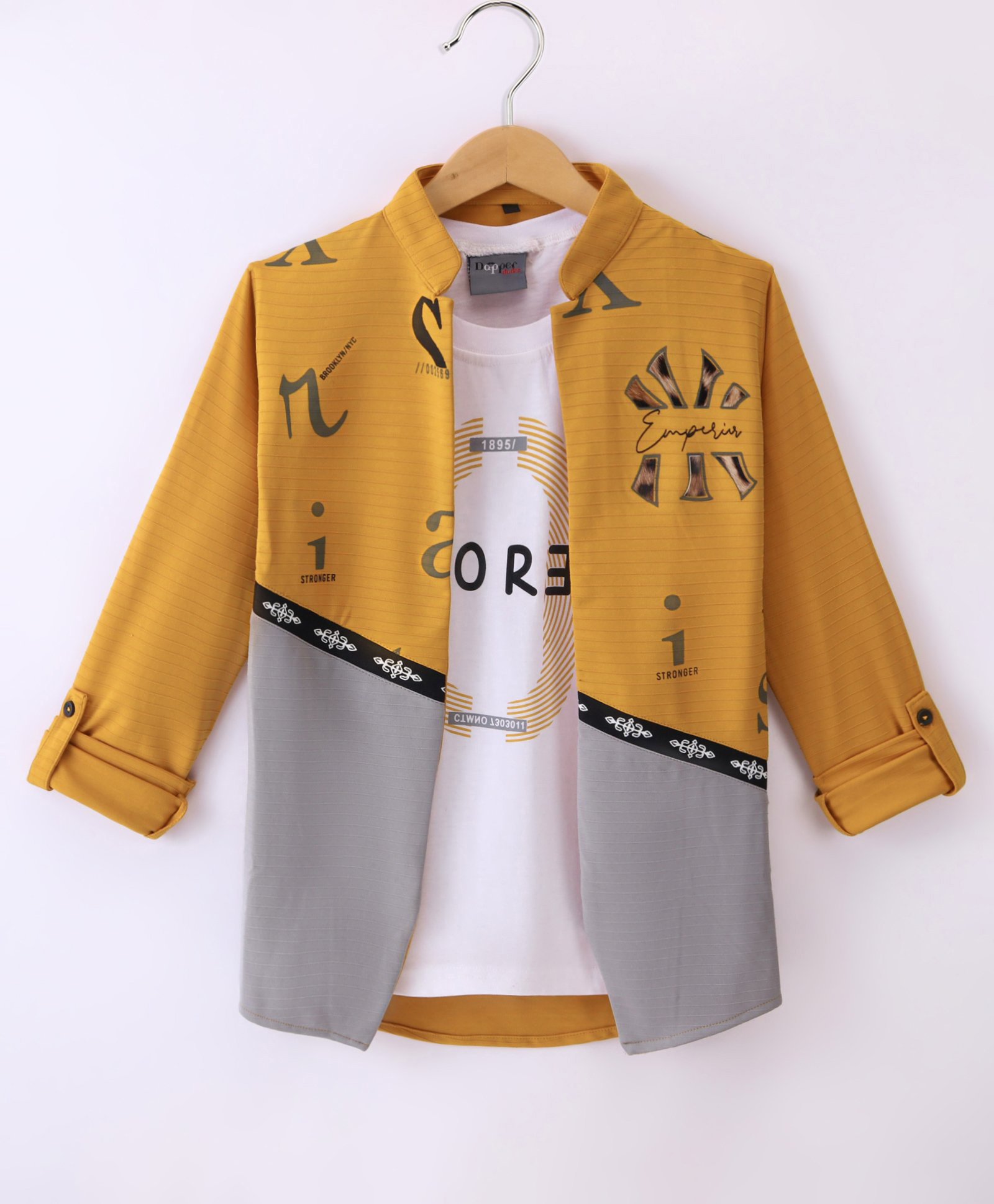 Dapper Dudes Woven Full Sleeves Text Printed Jacket With Inner Tee - Yellow-image-30